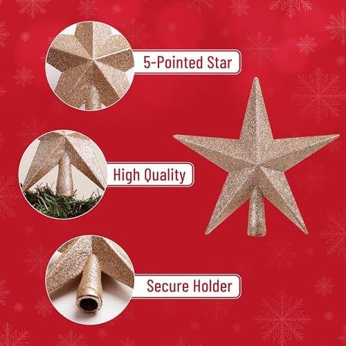 Mr. Pen- Glitter Star Tree Topper, 8-Inch, Champagne Star Christmas Tree Topper Star, Christmas Tree Star Topper - Image 3