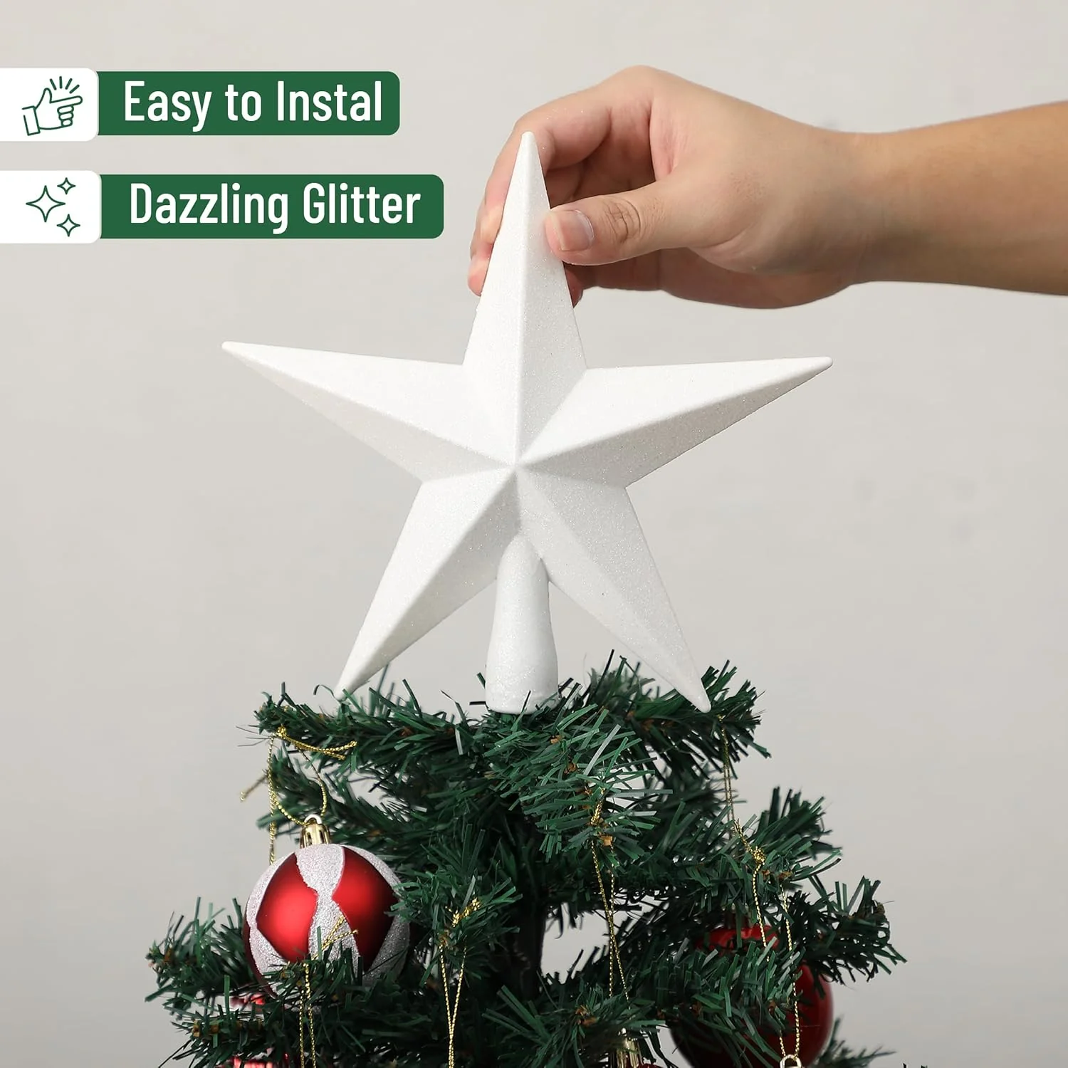 Mr. Pen- Glitter Star Tree Topper, 8-Inch, White Star Christmas Tree Topper Star, Christmas Tree Star Topper - Image 4