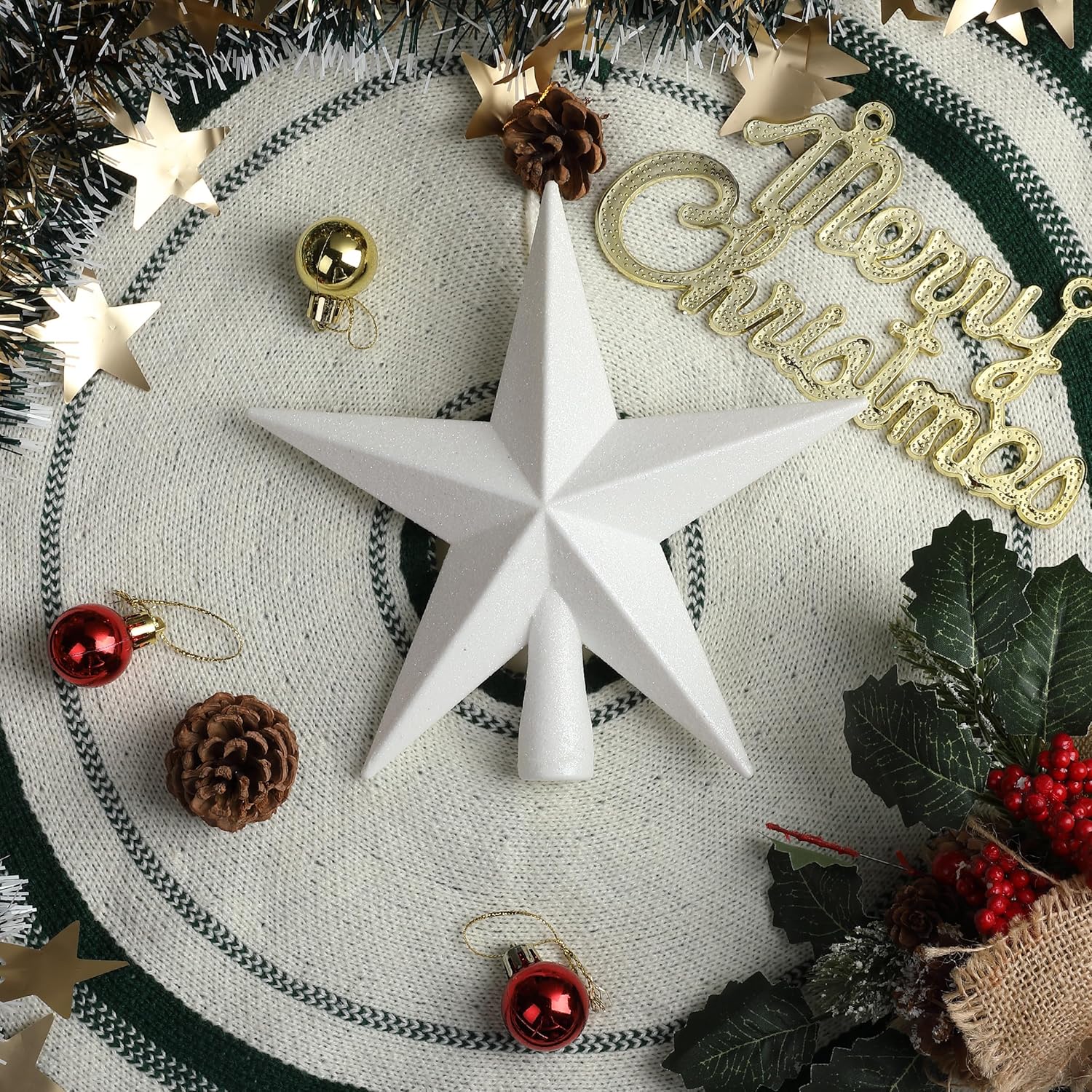 Mr. Pen- Glitter Star Tree Topper, 8-Inch, White Star Christmas Tree Topper Star, Christmas Tree Star Topper - Image 6