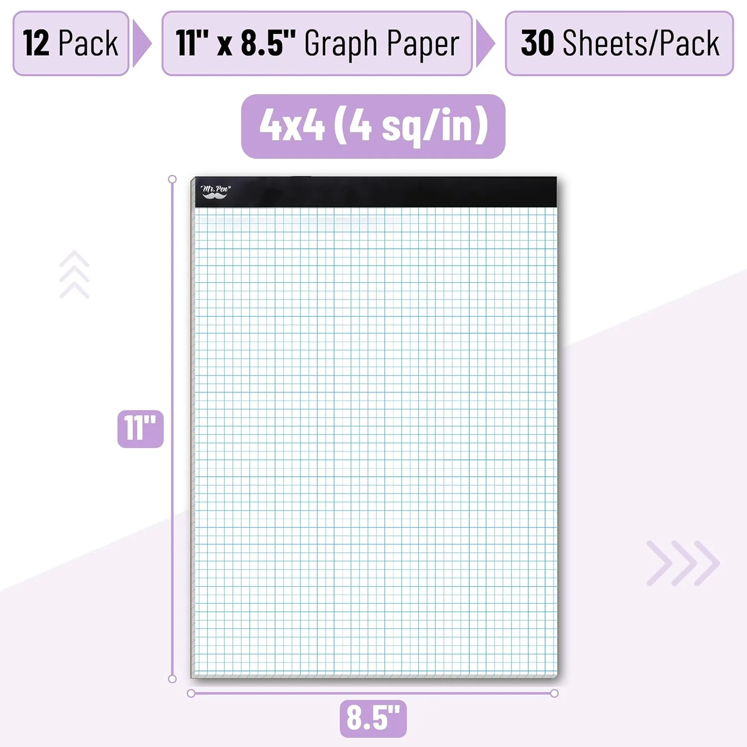 Bulk Graph Paper 8.5x11, 12 Pack, 30 Sheets Each, 4x4 Grid Paper (4/in) - Image 3