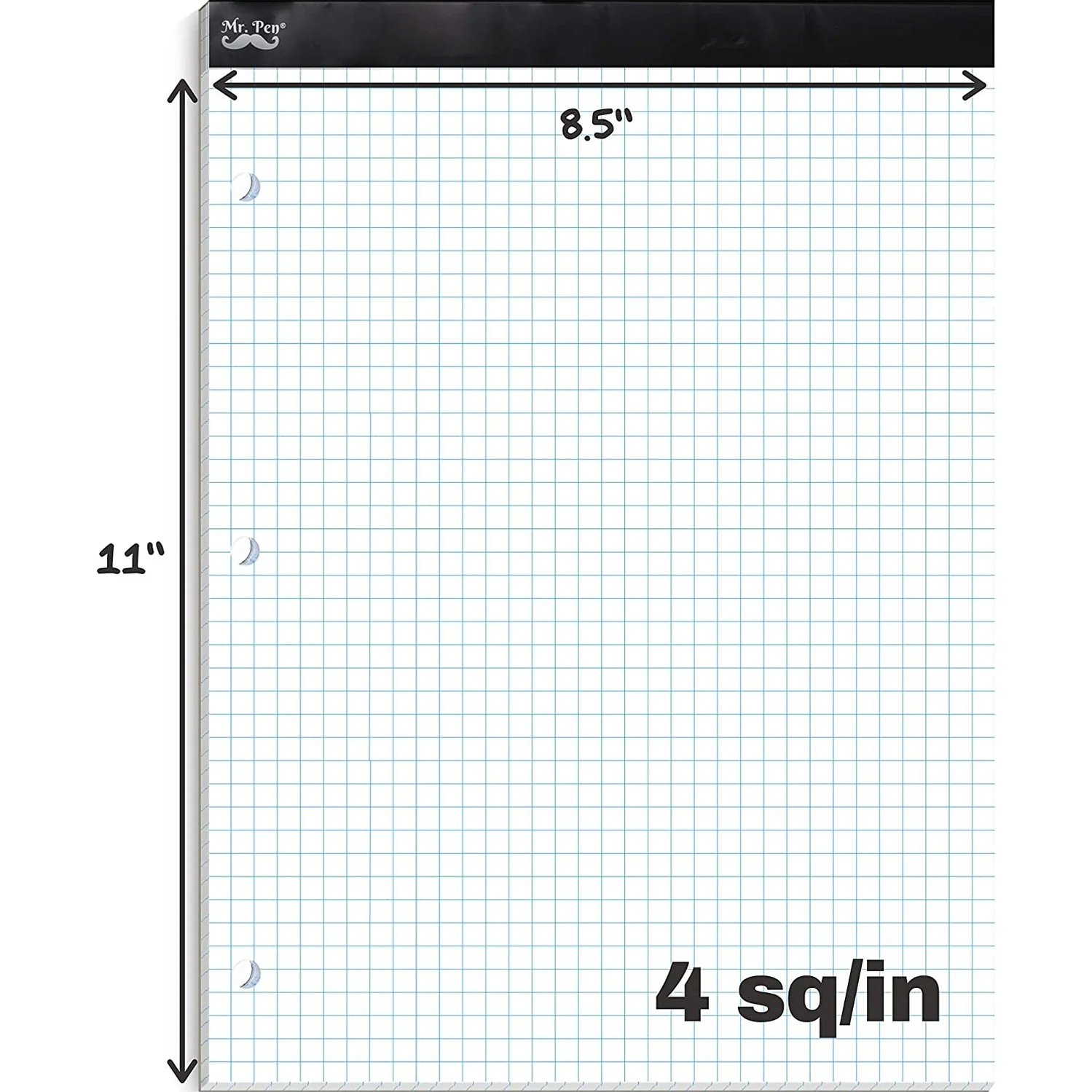 Graph Paper Pad 11x8.5, 4x4 Grid Paper, 3-Hole Punched, 55 Sheets - Image 3