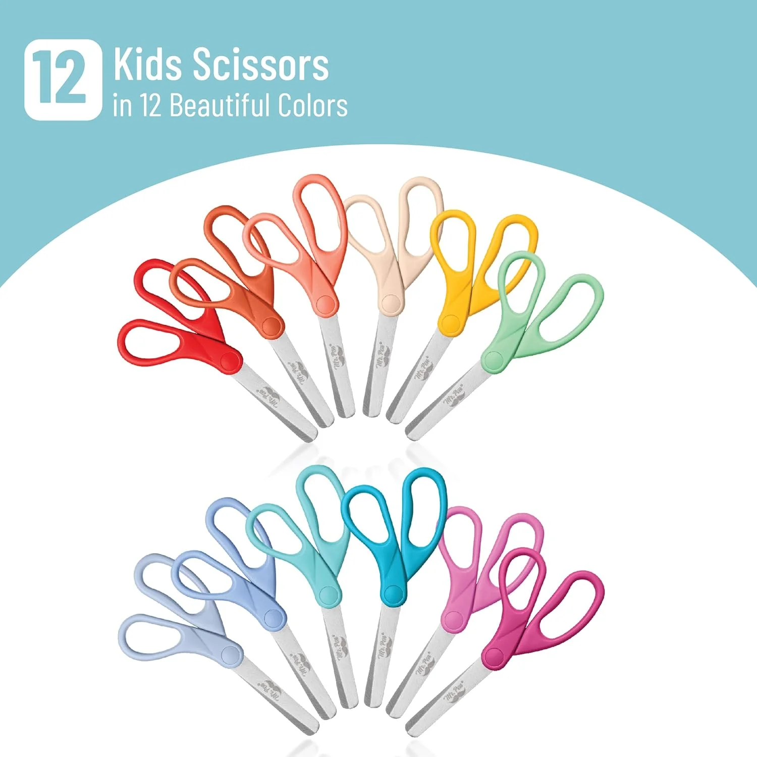 Kids Scissors 5”, 12 Pack, Blunt Tip, Modern Shades, Ages 4+ - Image 3