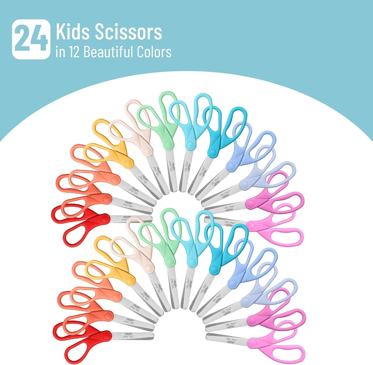 Bulk Kids Scissors 5”, 24 Pack, Blunt Tip, Modern Shades, Ages 4+ - Image 3