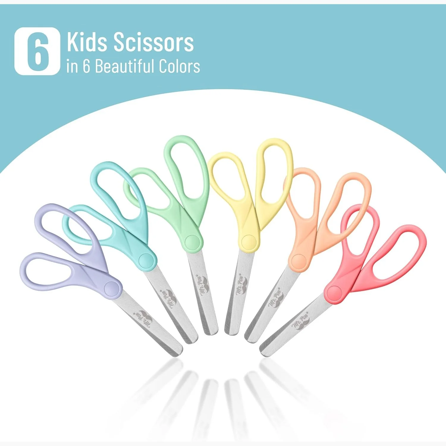 Kids Scissors 6 Pack, 5”, Blunt Tip, Pastel Handles, Ages 4+ - Image 3