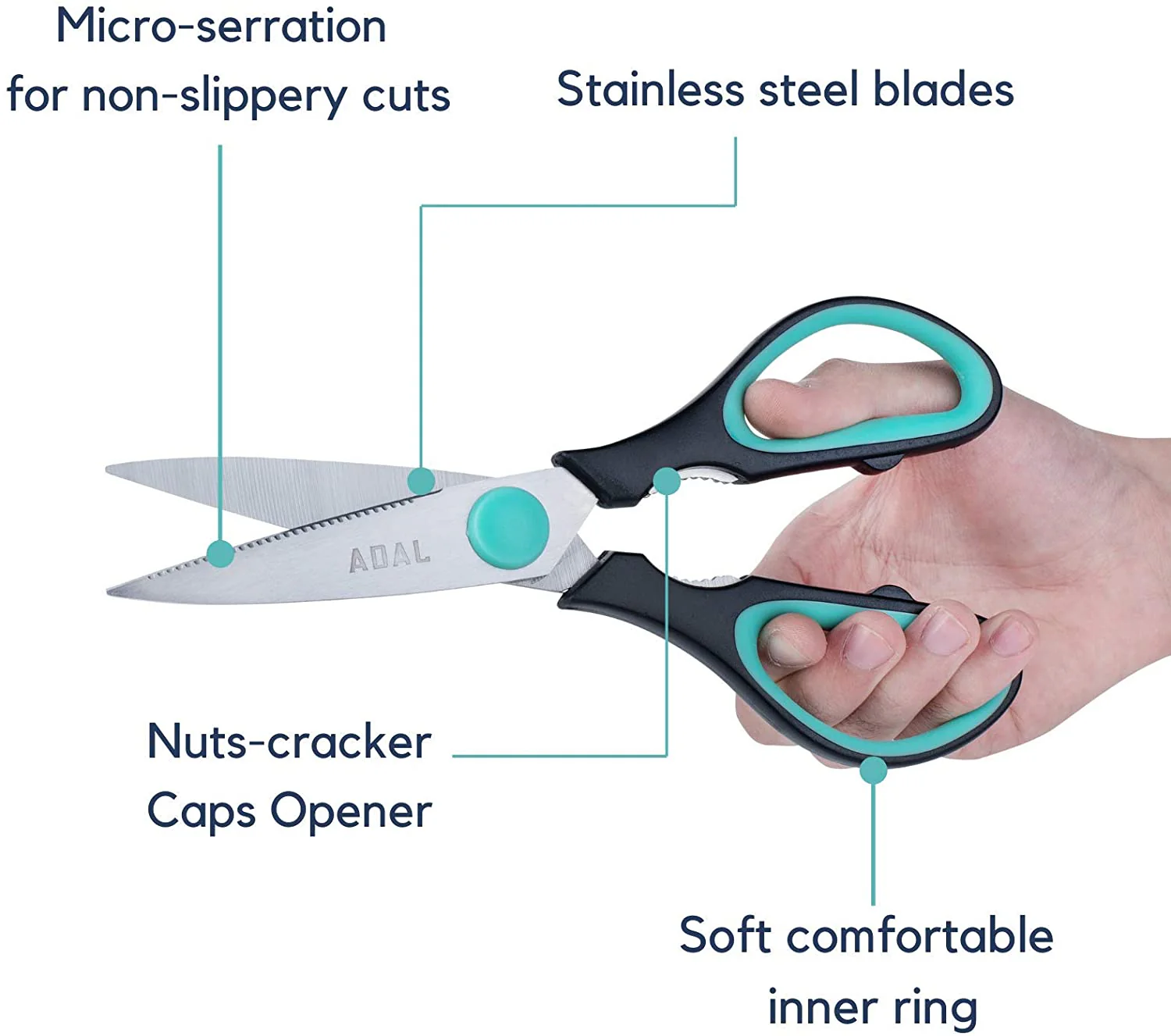 Kitchen Scissors 8”, Stainless Steel Shears, Dishwasher Safe, Meat & Food Cutting - Image 3