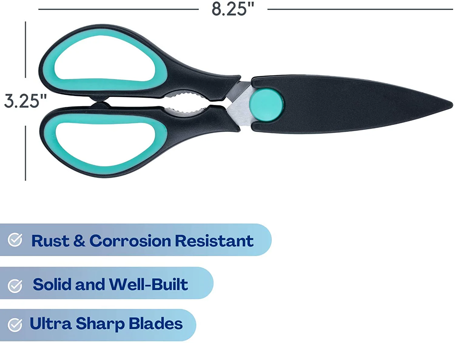 Kitchen Scissors 8”, Stainless Steel Shears, Dishwasher Safe, Meat & Food Cutting - Image 4