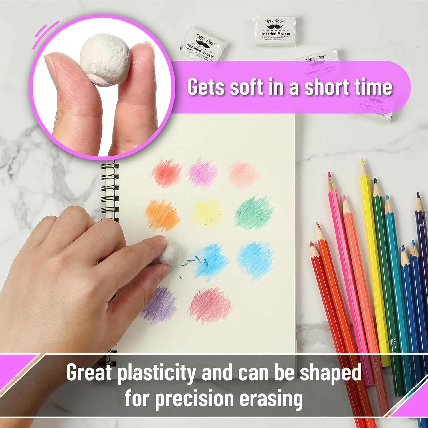 White Kneaded Erasers, 12 Pack, Moldable Art Erasers for Artists - Image 3