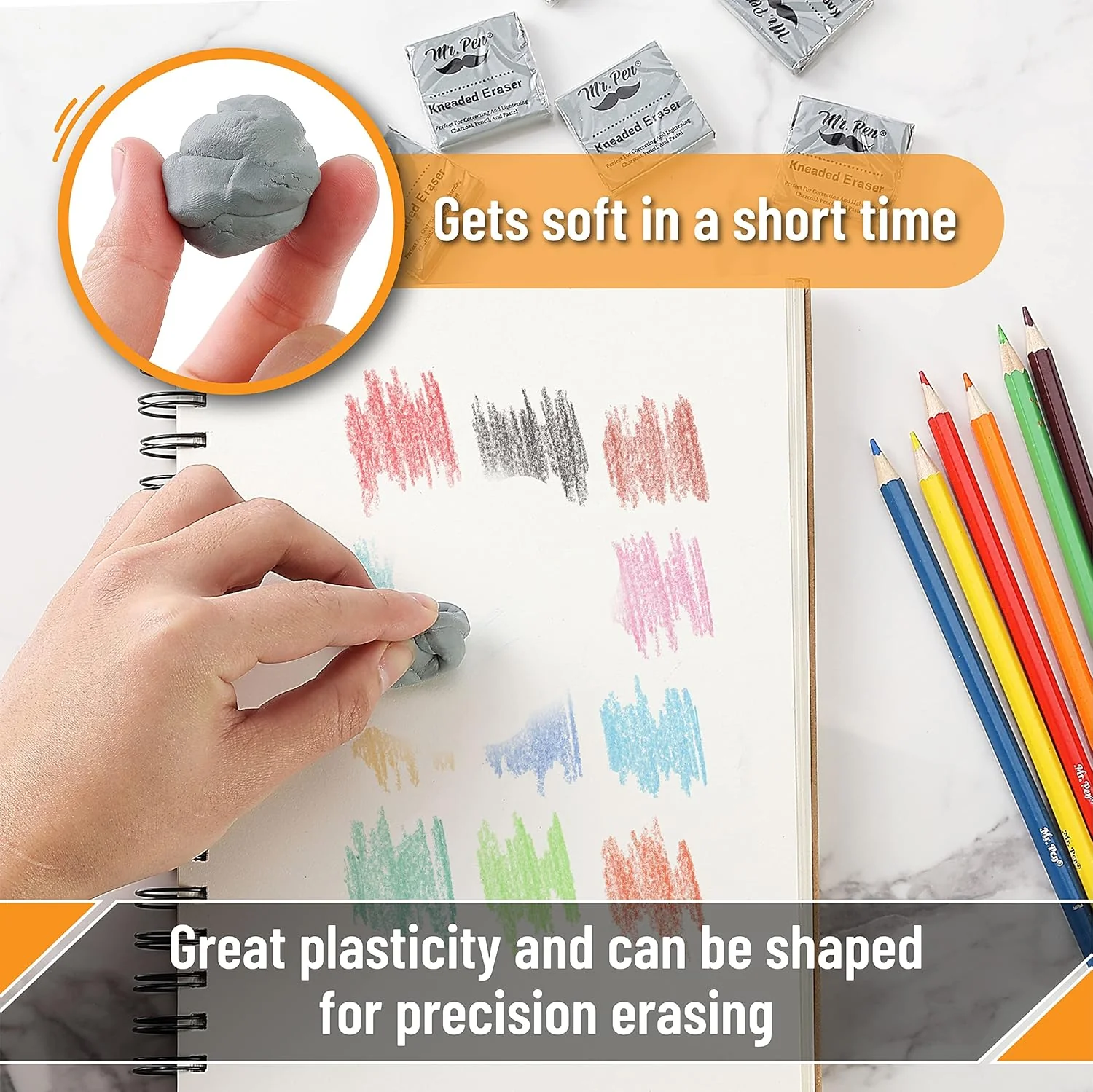 Mr. Pen- Kneaded Eraser, 3 Pack, Grey, 1.44"x1.36" Kneaded Erasers for Artists, Art Eraser - Image 4
