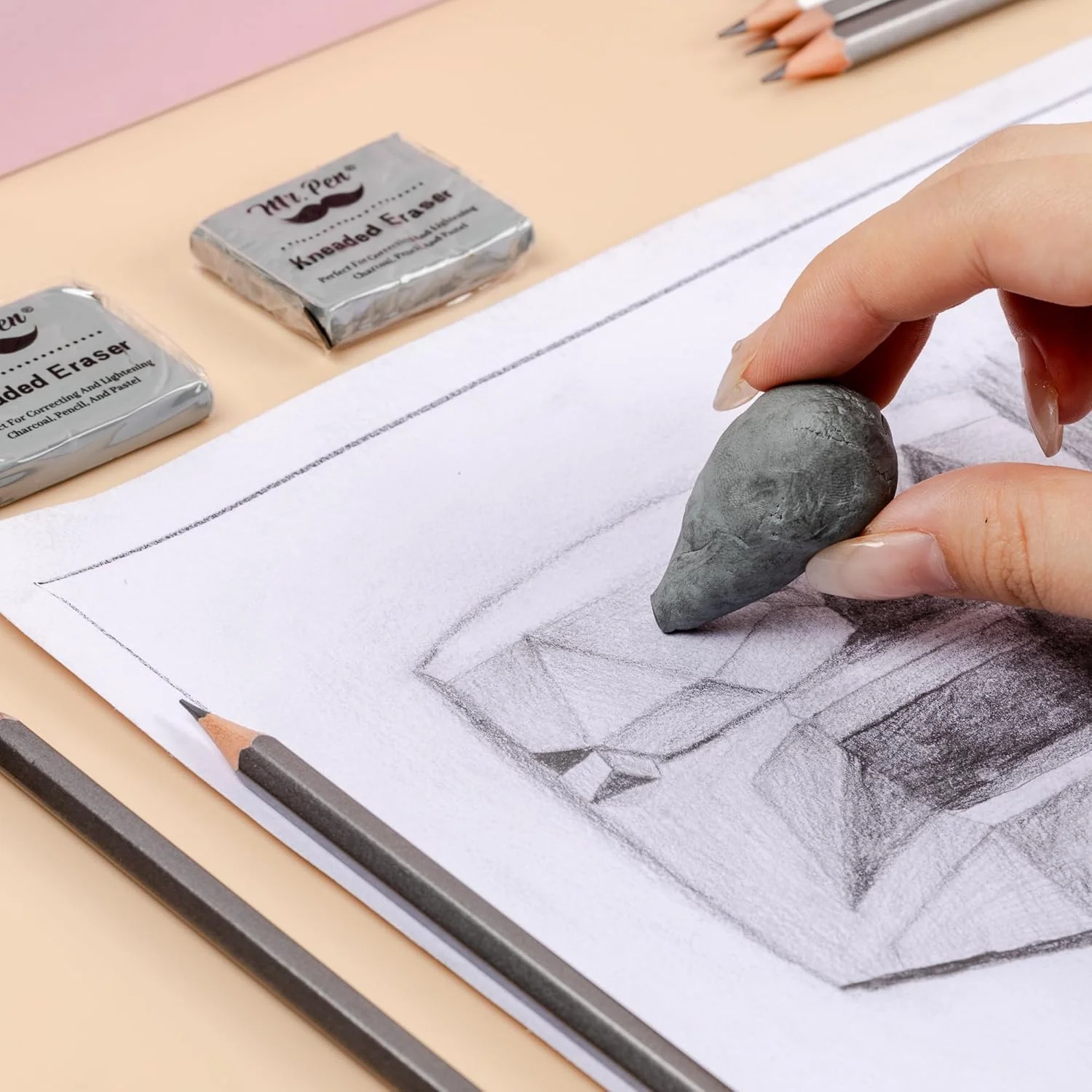 Mr. Pen- Kneaded Eraser, 3 Pack, Grey, 1.44"x1.36" Kneaded Erasers for Artists, Art Eraser - Image 6