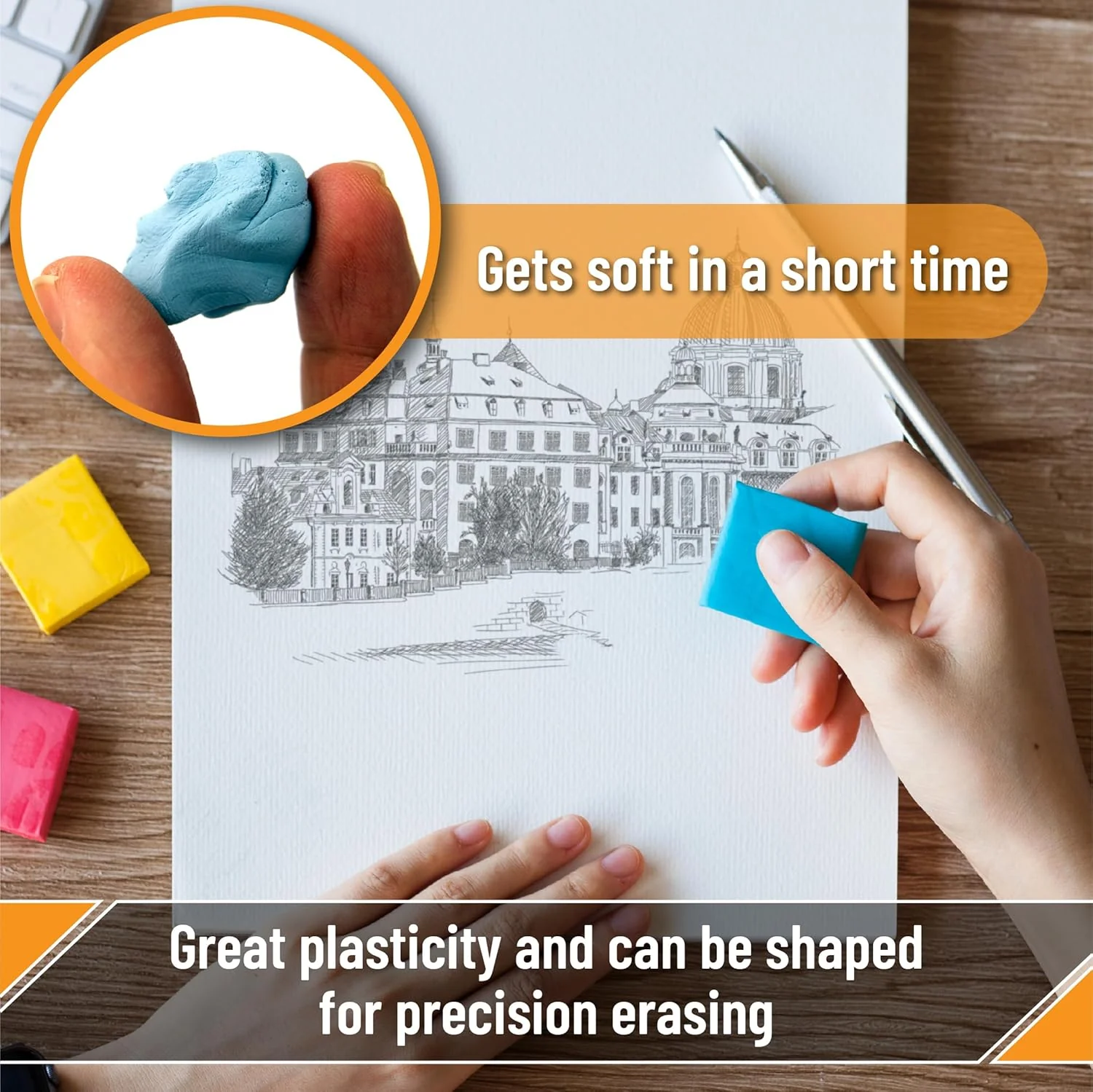 Colorful Kneaded Erasers, 8 Pack, 1.4" x 1.37", For Artists - Image 4