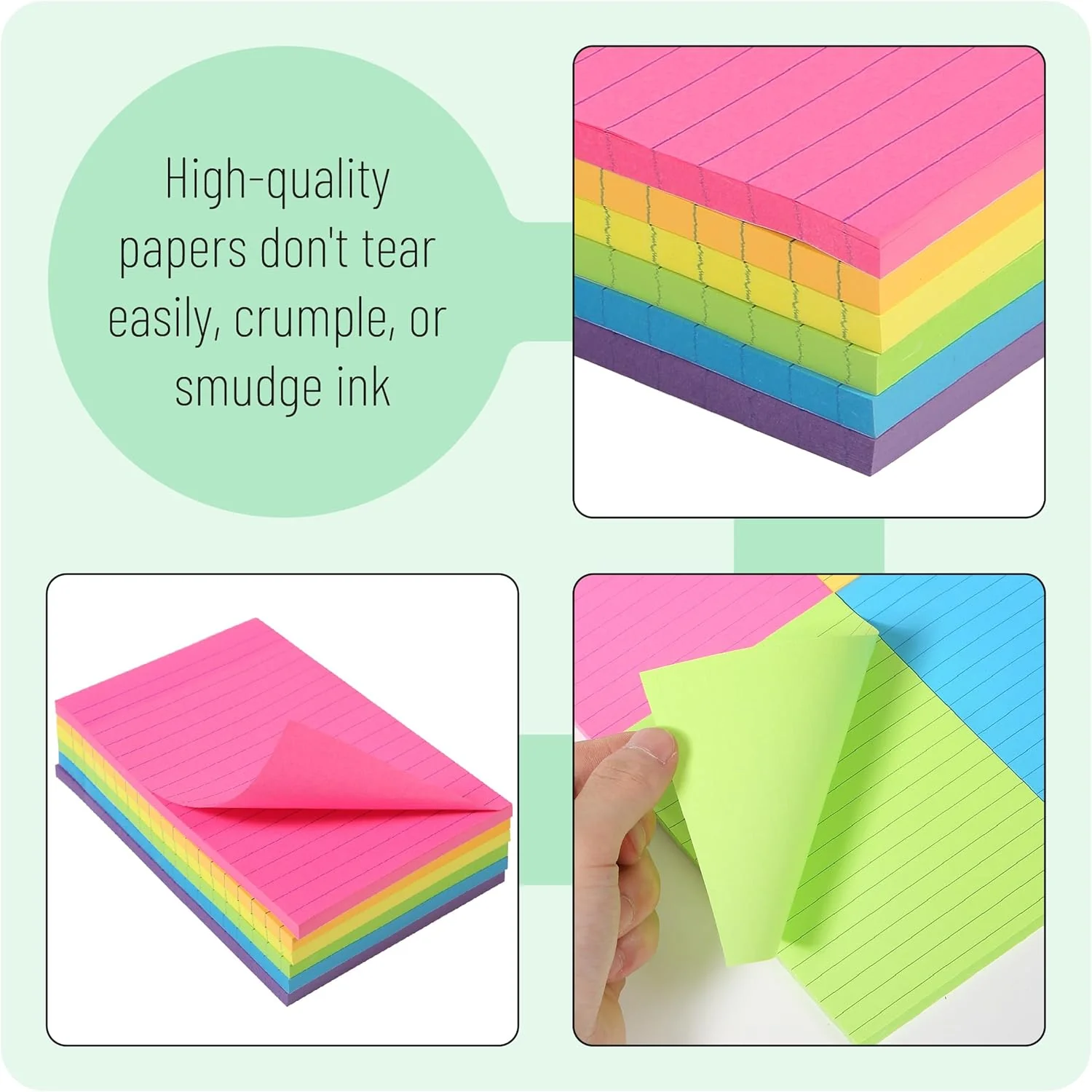 Lined Sticky Notes 4x6, 6 Pads, 360 Sheets, Assorted Colors - Image 4