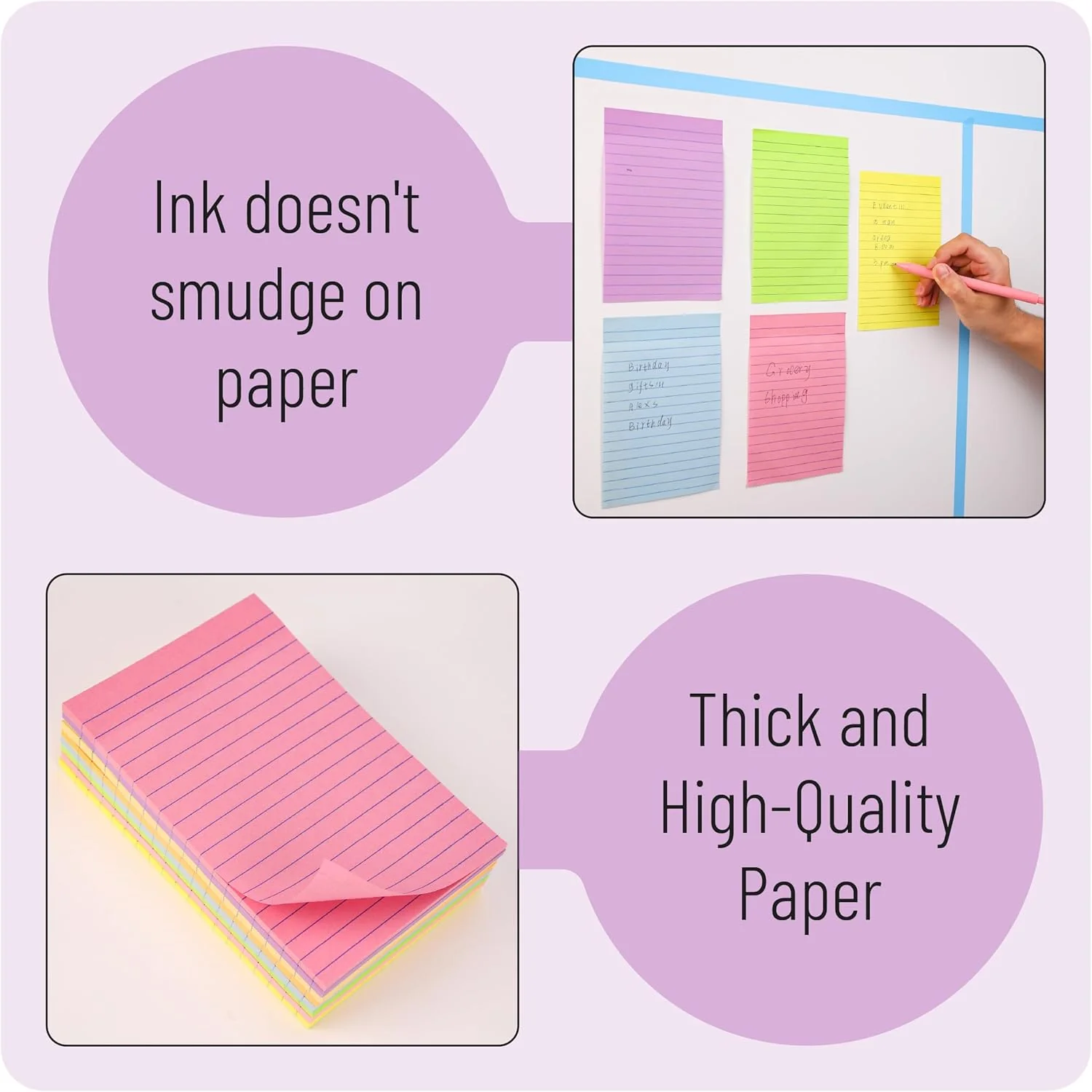 Lined Sticky Notes Set 4x6 and 3x3, 16 Pads, 720 Sheets, Pastel - Image 4