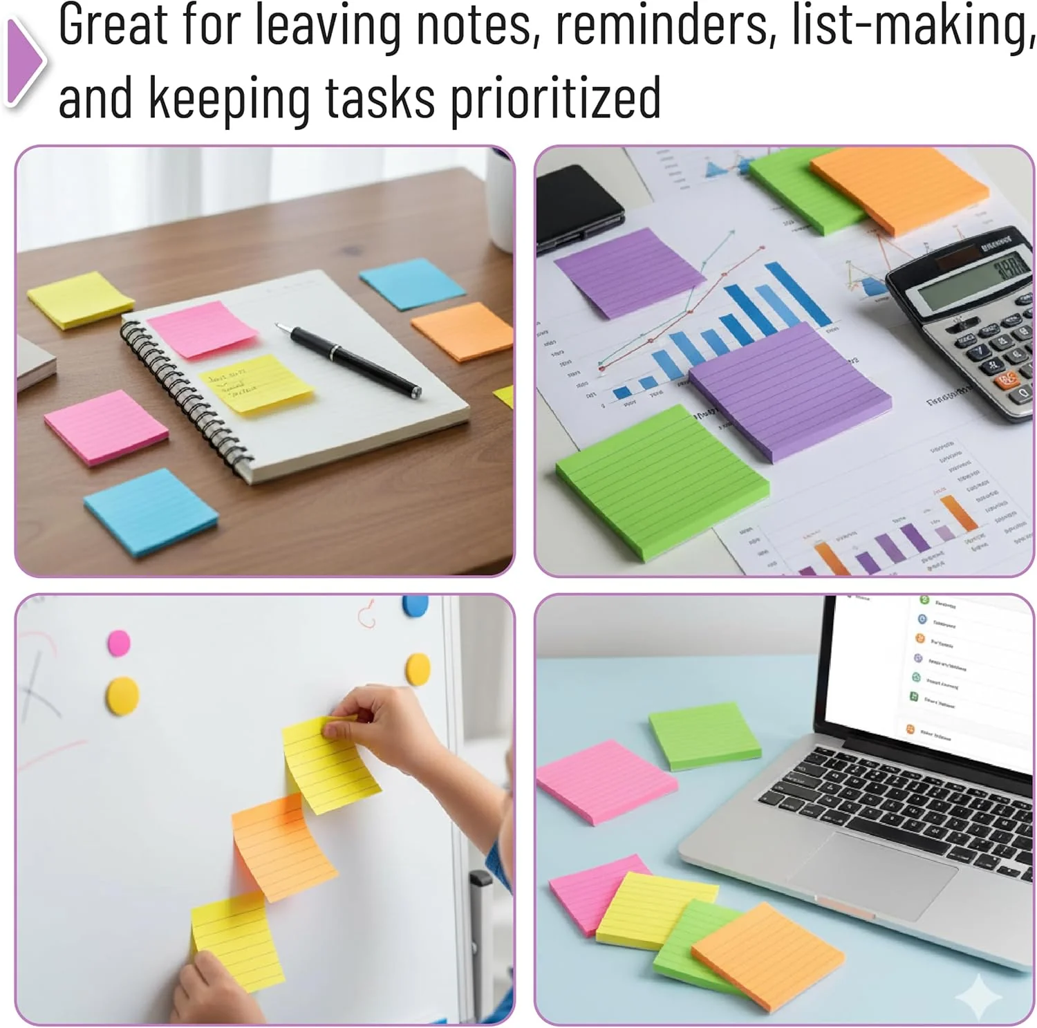Lined Sticky Notes Set 4x6 and 3x3, 16 Pads, 720 Sheets, Pastel - Image 6