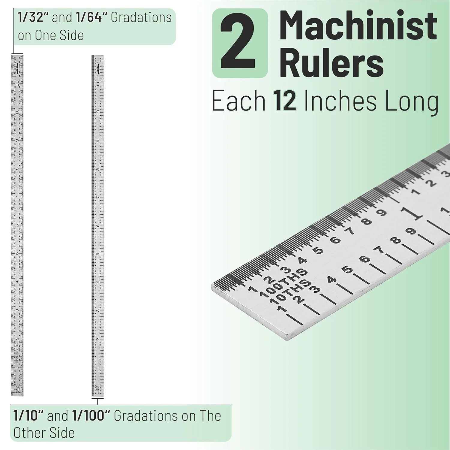 Machinist Ruler 12 Inch, 2 Pack, Stainless Steel, 1/10 1/100 1/32 - Image 2