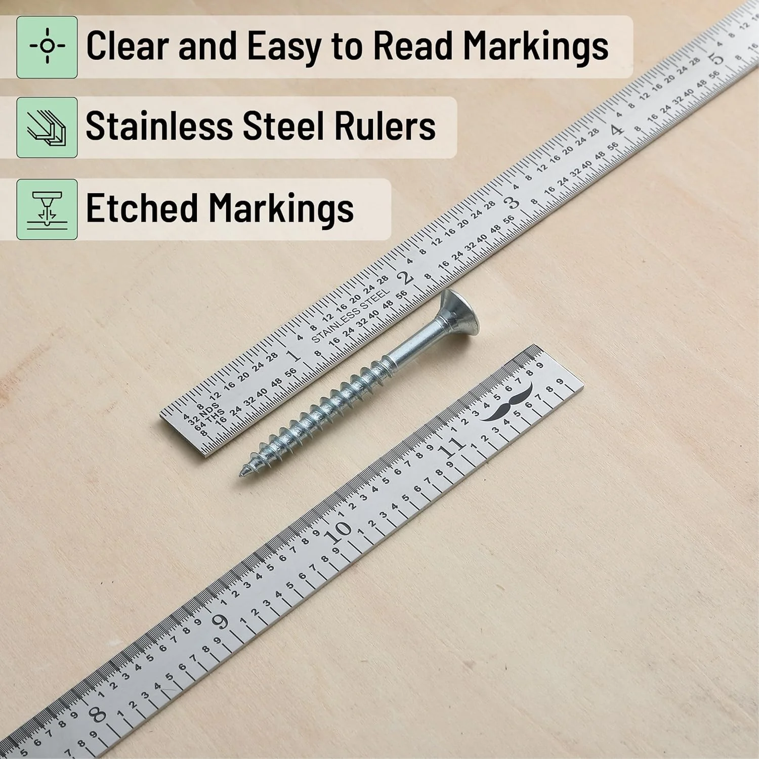 Machinist Ruler 12 Inch, 2 Pack, Stainless Steel, 1/10 1/100 1/32 - Image 3