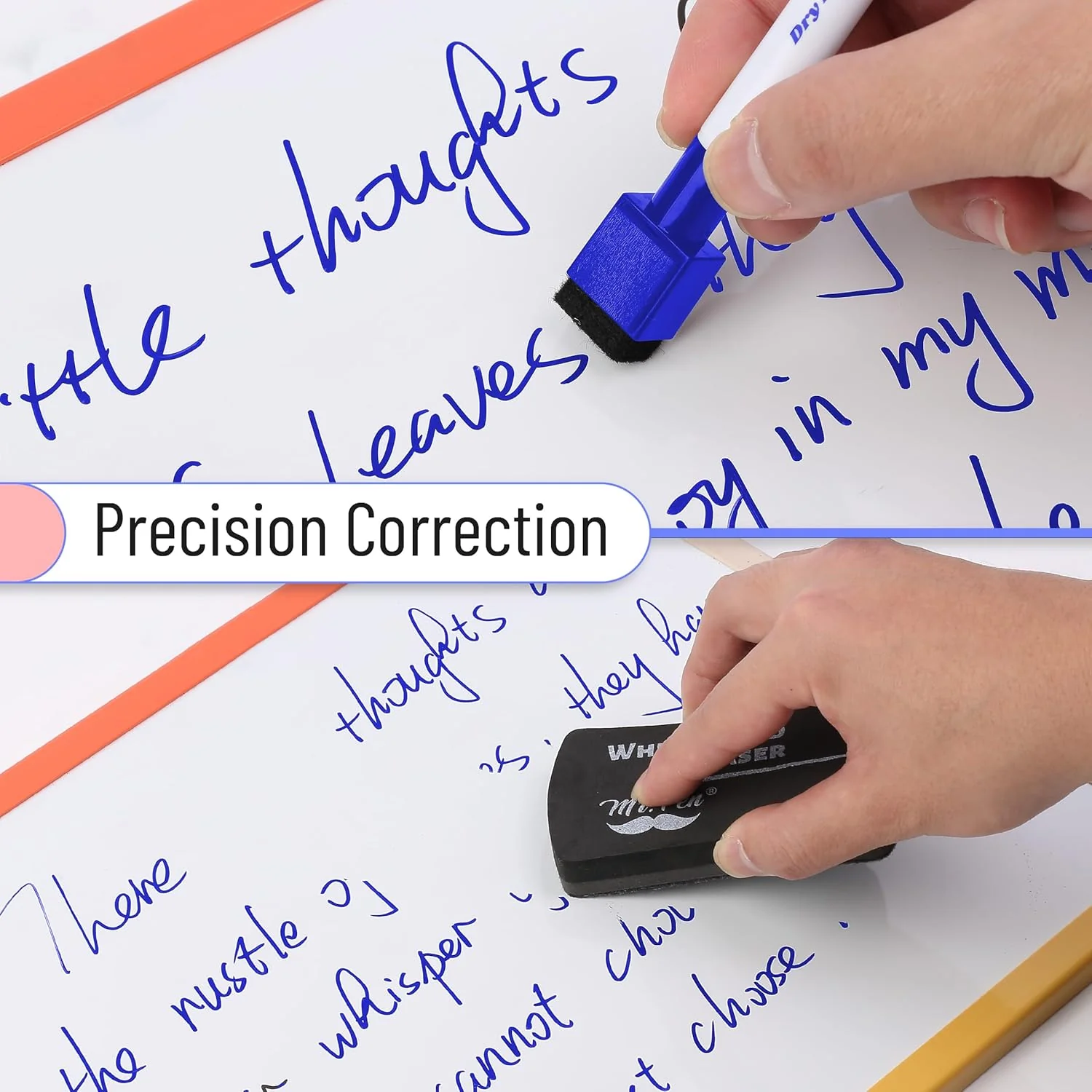 Magnetic Dry Erase Markers, 12 Pack, Blue, Fine Tip, Cap Eraser - Image 3