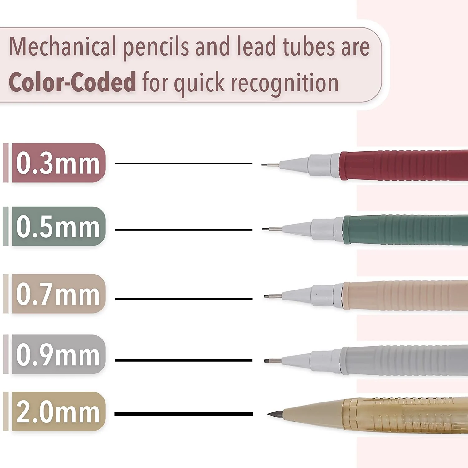 Vintage-Style Mechanical Pencils Set, 5 Sizes, HB Leads - Image 3