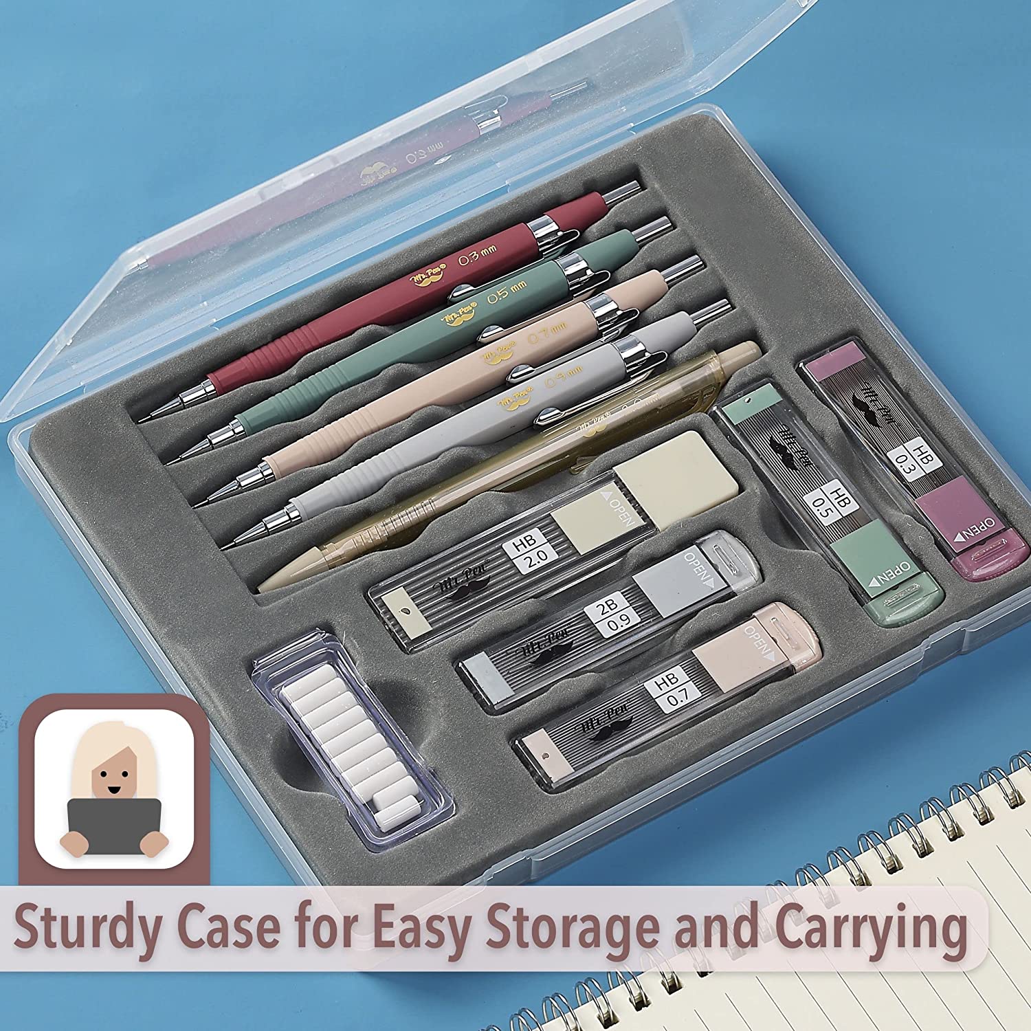 Vintage-Style Mechanical Pencils Set, 5 Sizes, HB Leads - Image 4