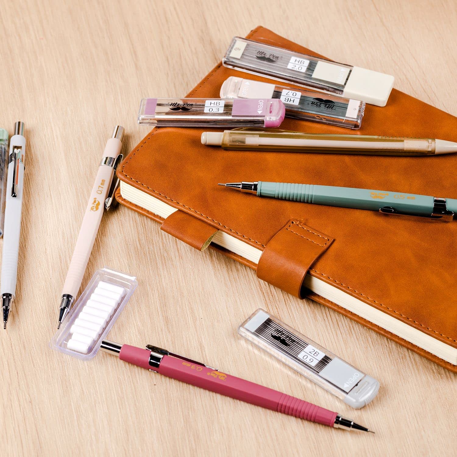 Vintage-Style Mechanical Pencils Set, 5 Sizes, HB Leads - Image 5