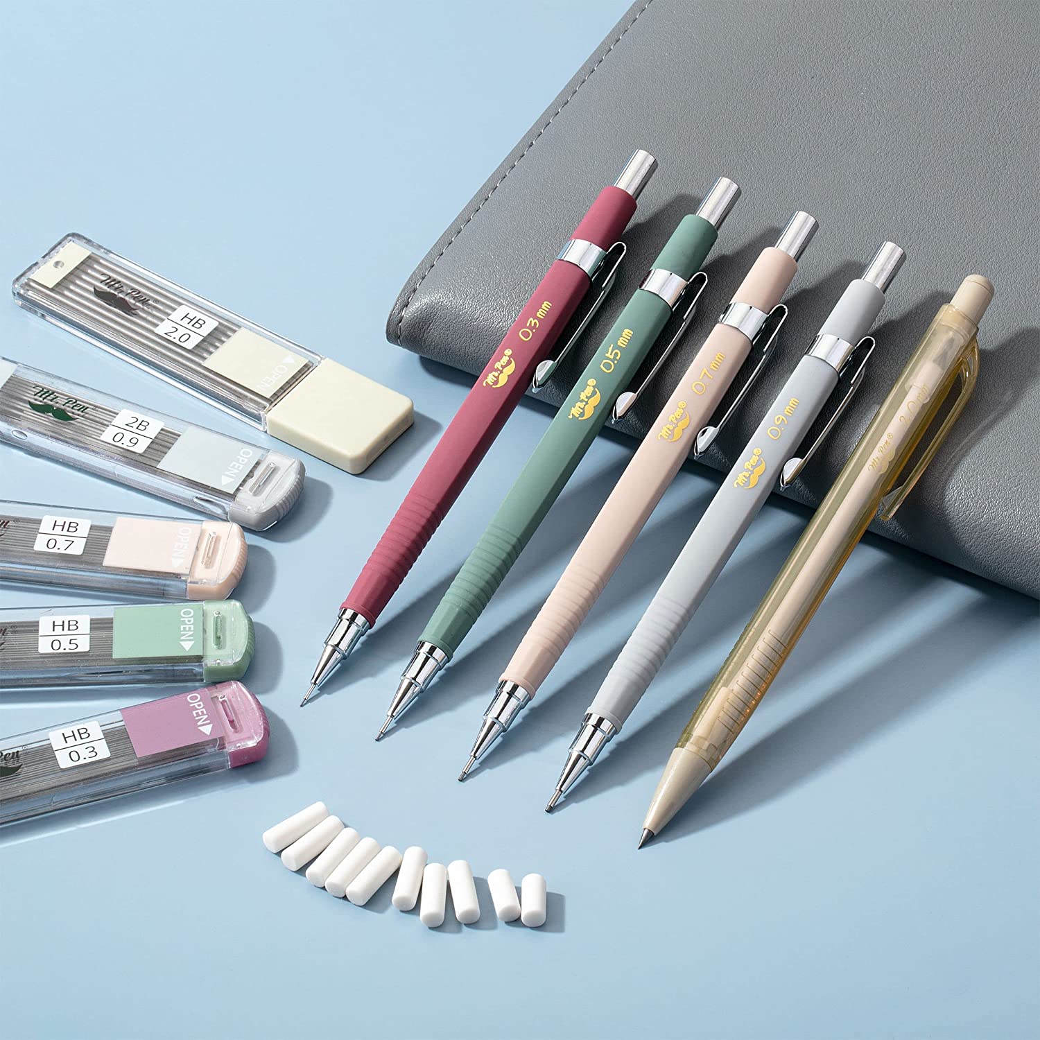 Vintage-Style Mechanical Pencils Set, 5 Sizes, HB Leads - Image 6
