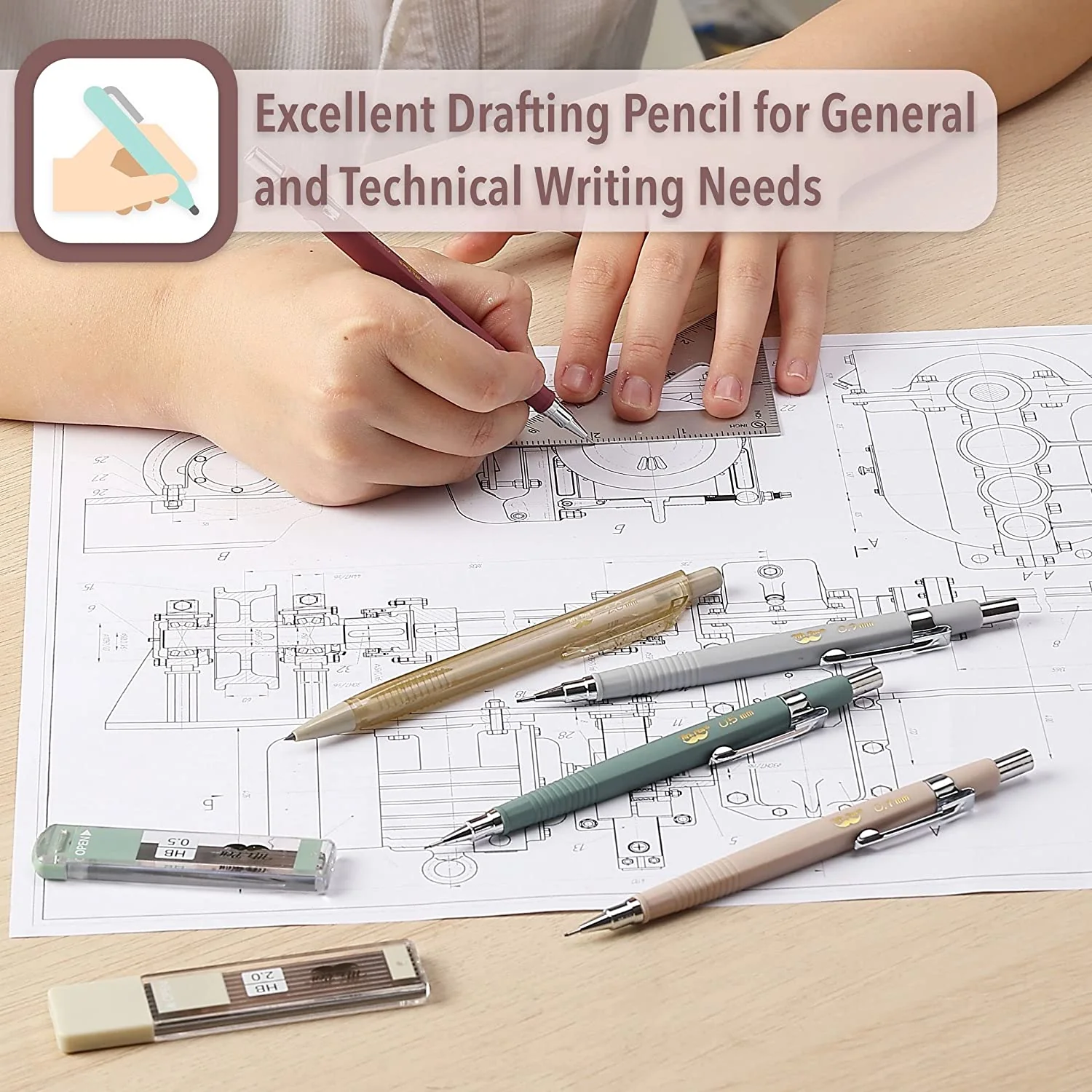 Vintage-Style Mechanical Pencils Set, 5 Sizes, HB Leads - Image 7