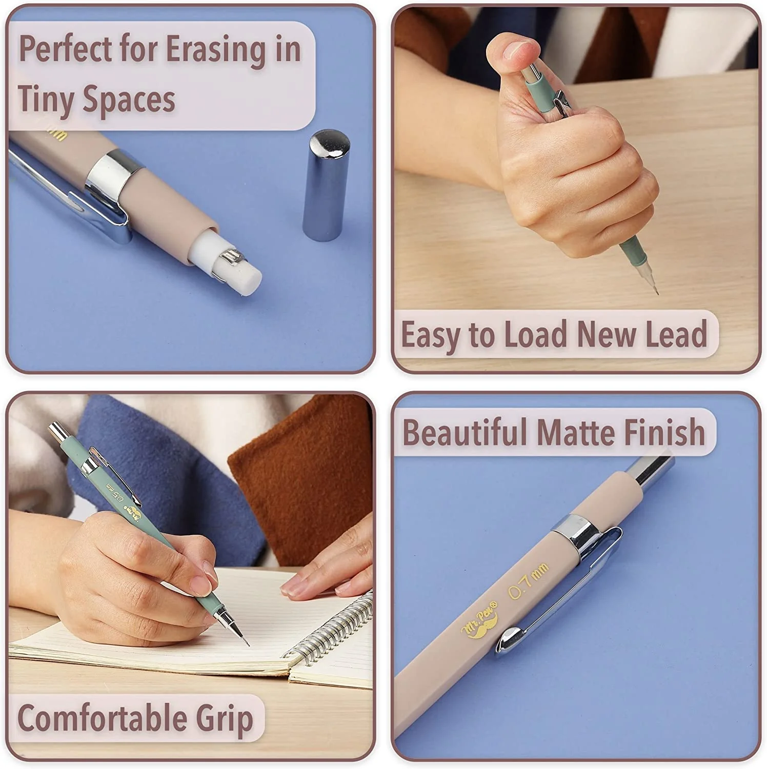 Vintage-Style Mechanical Pencils Set, 5 Sizes, HB Leads - Image 9
