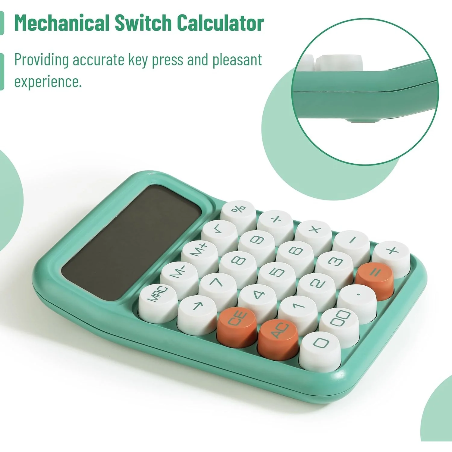 Mechanical Calculator, 12-Digit, Large LCD, Earthy Green, Round Keys - Image 3