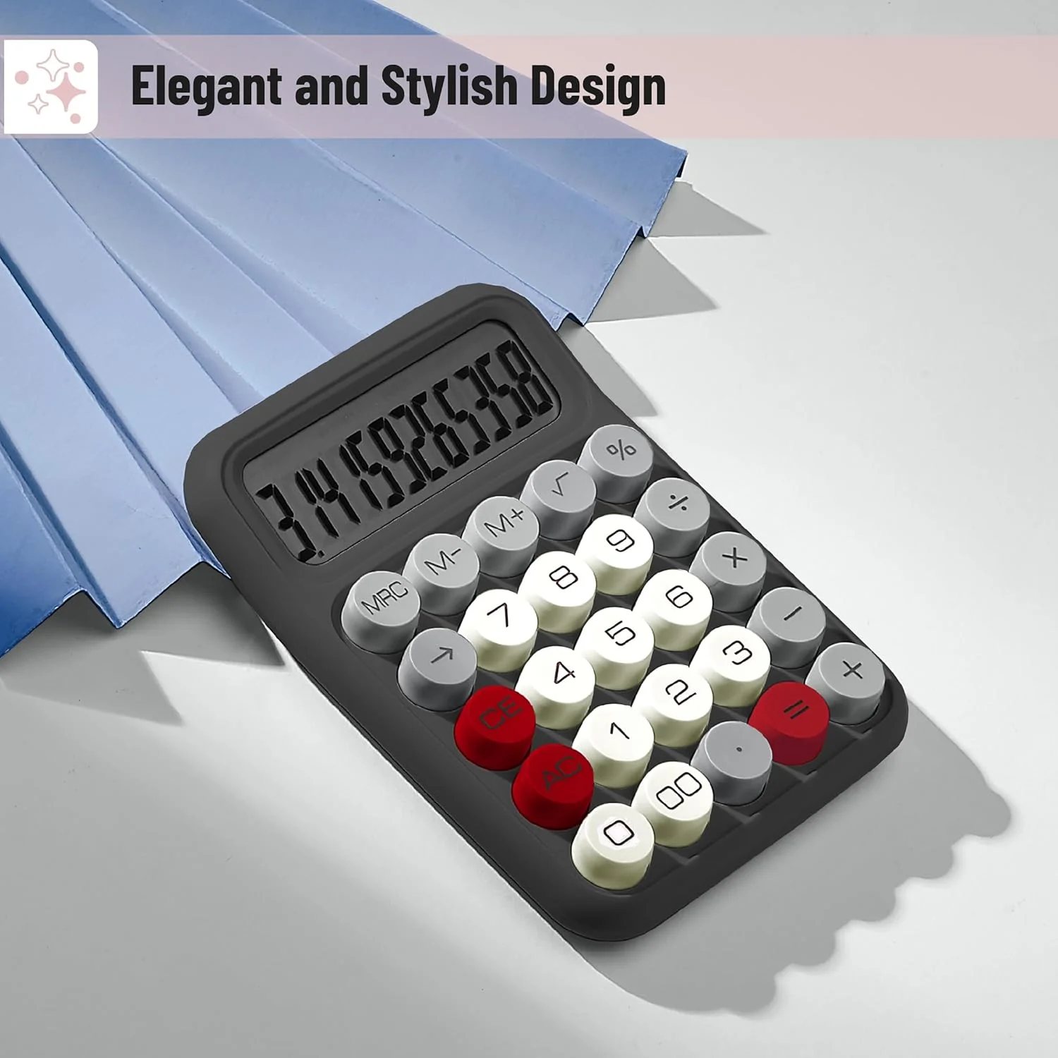Mechanical Switch Calculator, 12-Digit, Large LCD, Grey, Round Keys - Image 4