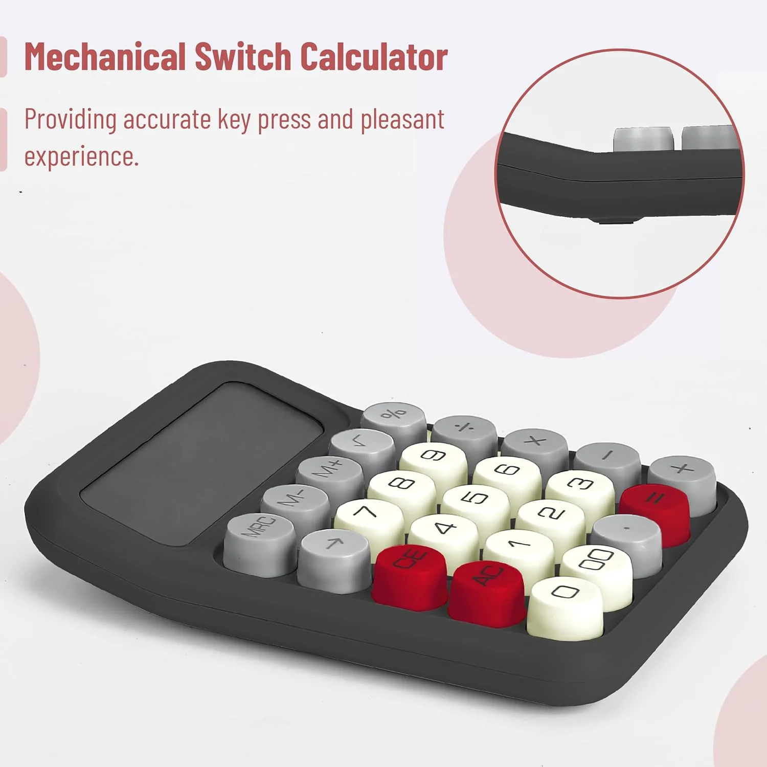 Mechanical Switch Calculator, 12-Digit, Large LCD, Grey, Round Keys - Image 5
