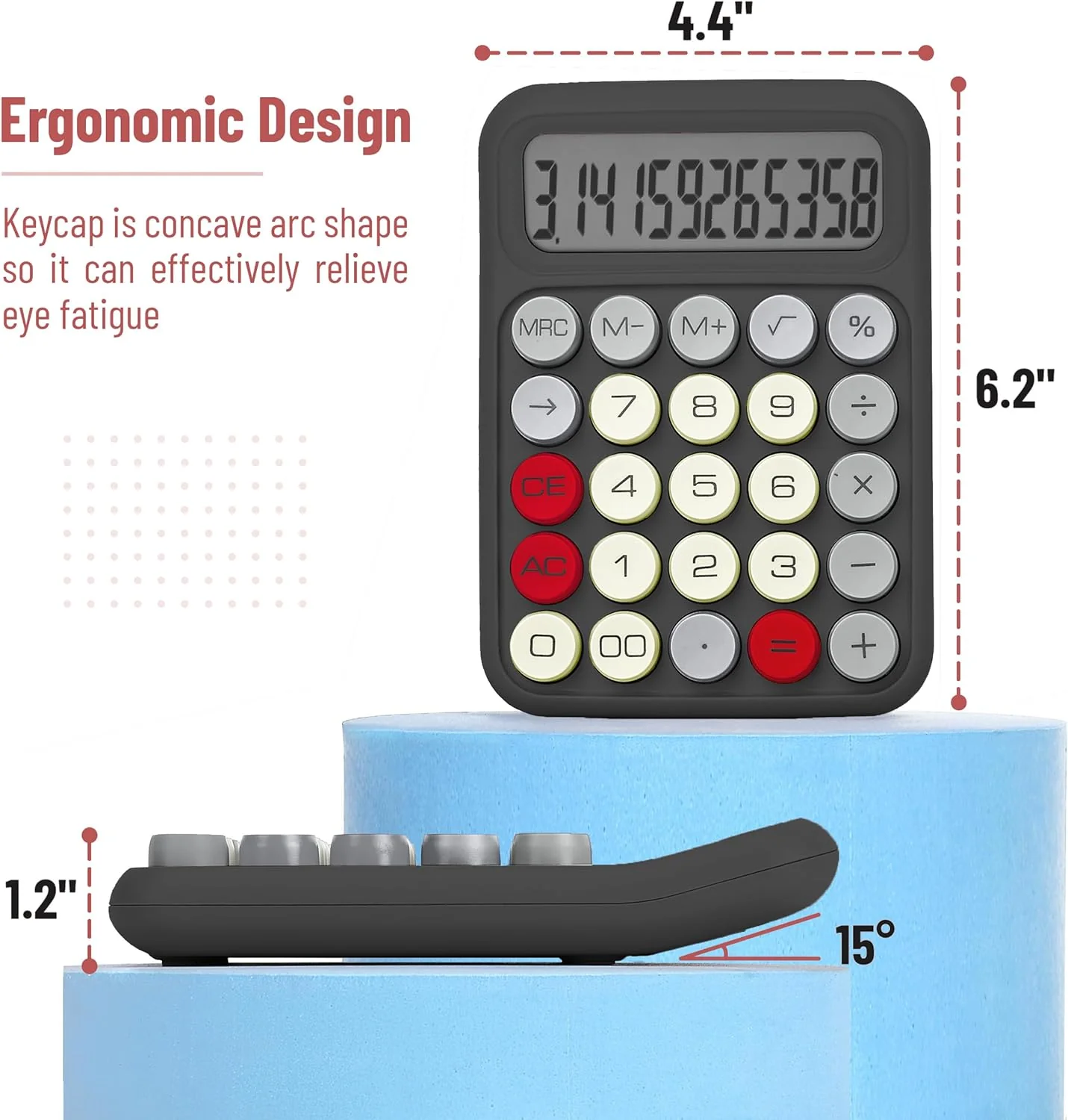 Mechanical Switch Calculator, 12-Digit, Large LCD, Grey, Round Keys - Image 6