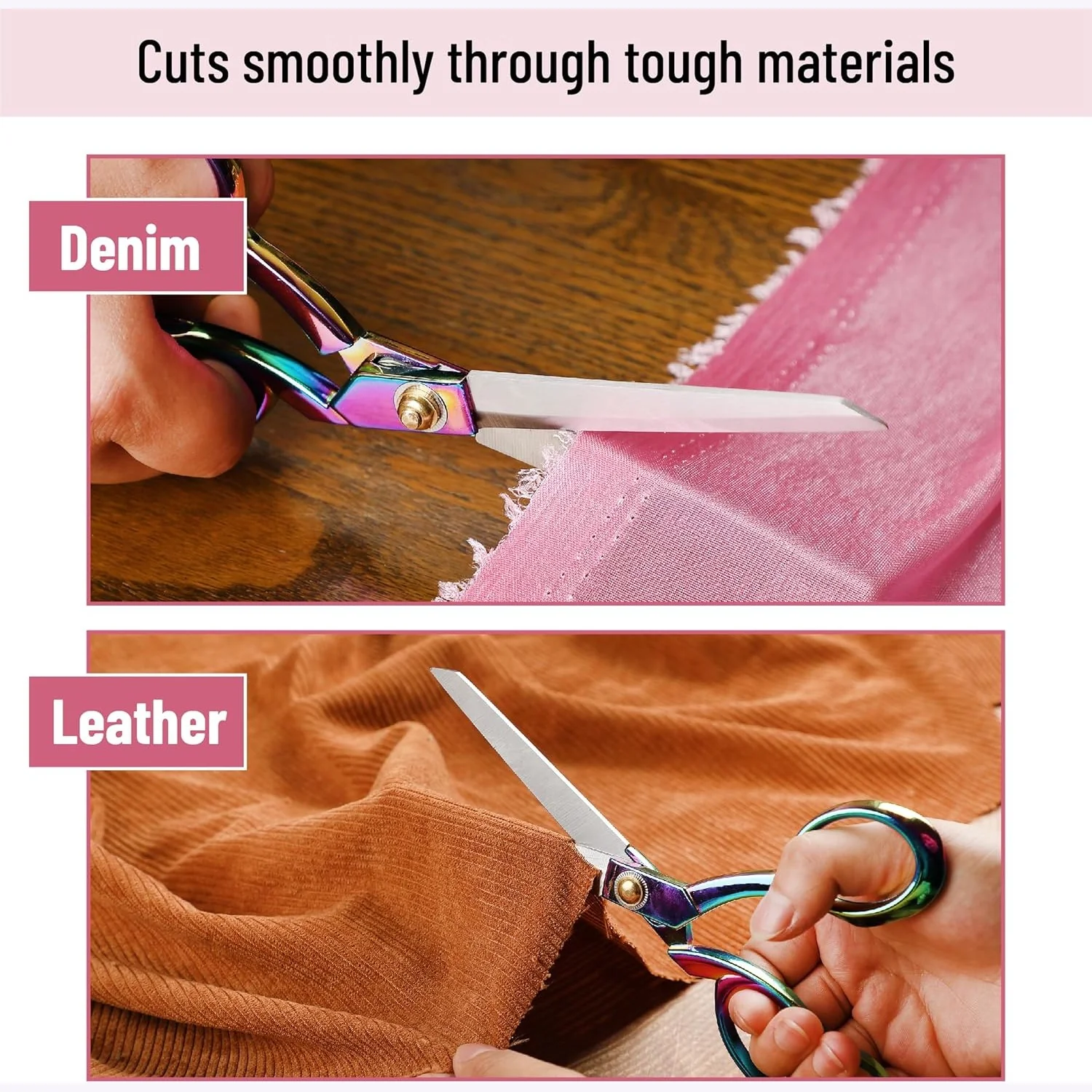 Metal Fabric Scissors 8”, High-Carbon Steel, Rainbow Tailor Shears - Image 3