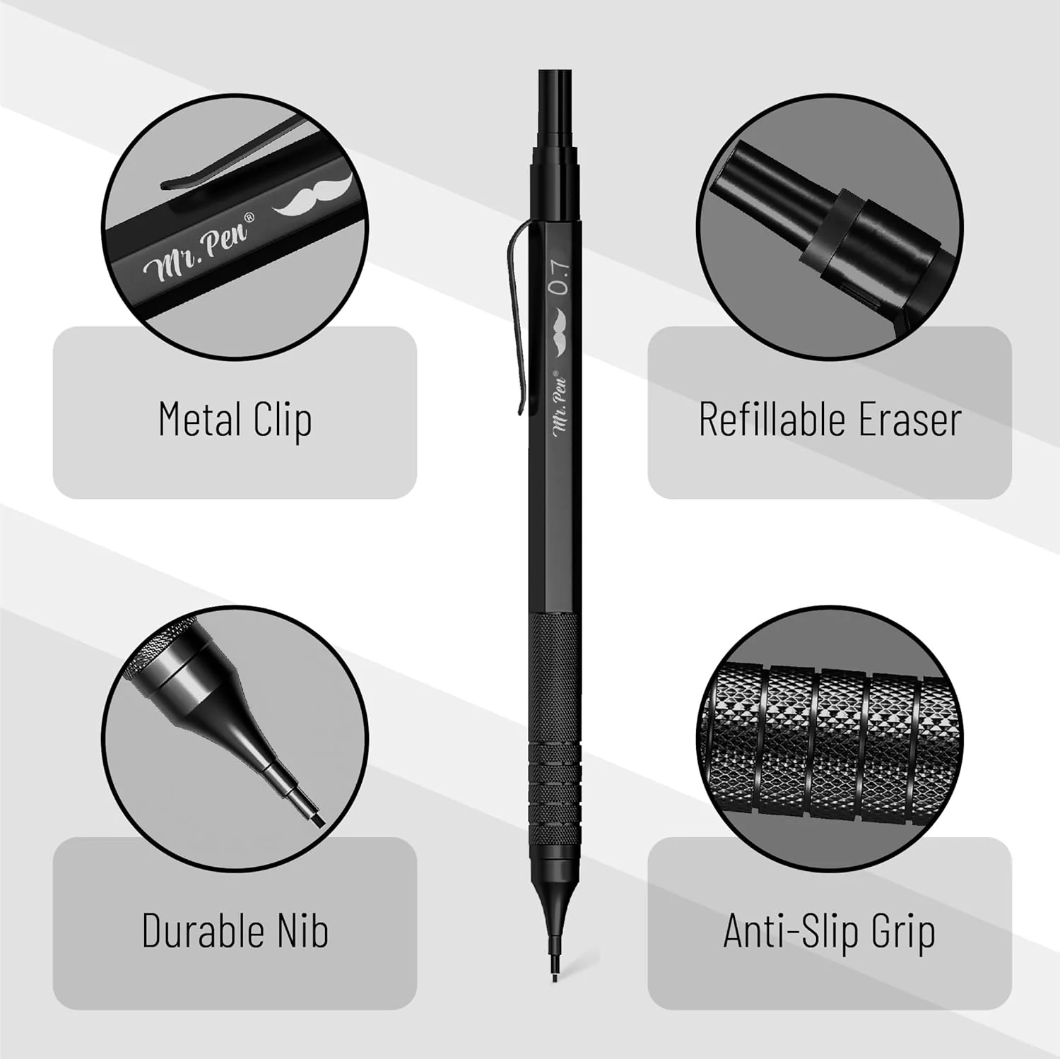 Metal Mechanical Pencil Set, 0.5 & 0.7mm, 80 Lead, Case - Image 3