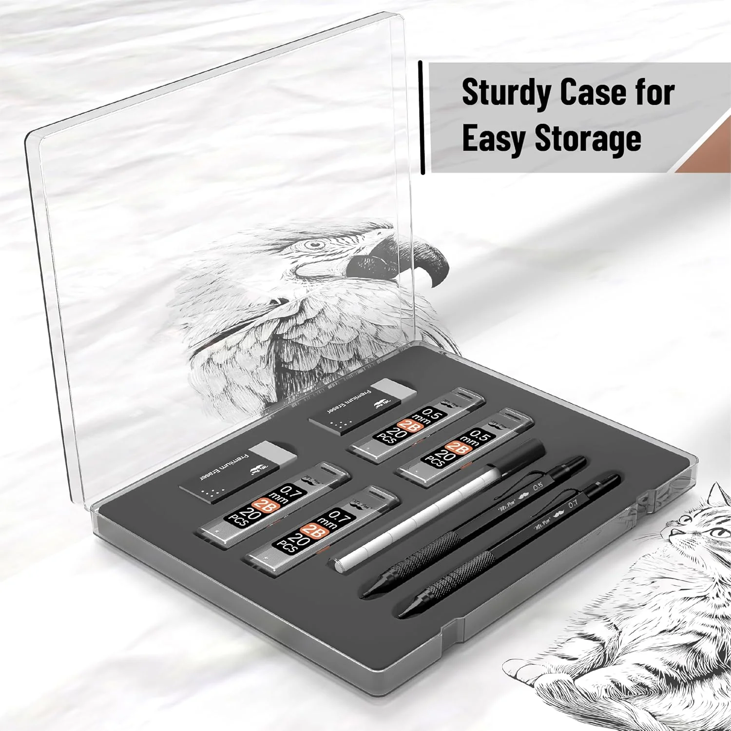 Metal Mechanical Pencil Set, 0.5 & 0.7mm, 80 Lead, Case - Image 4