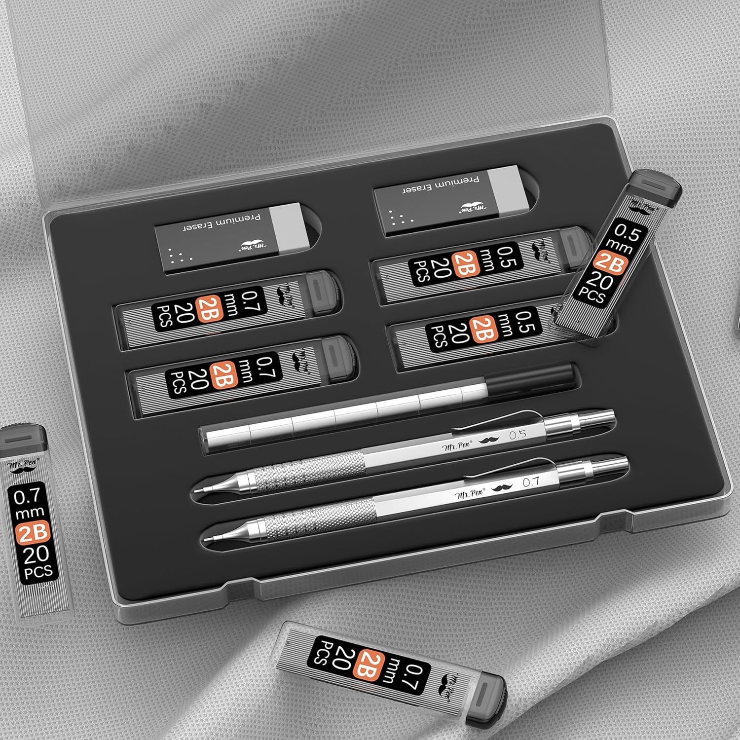 Metal Mechanical Pencil Set, 0.5 & 0.7mm, 80 Lead, Case - Image 7