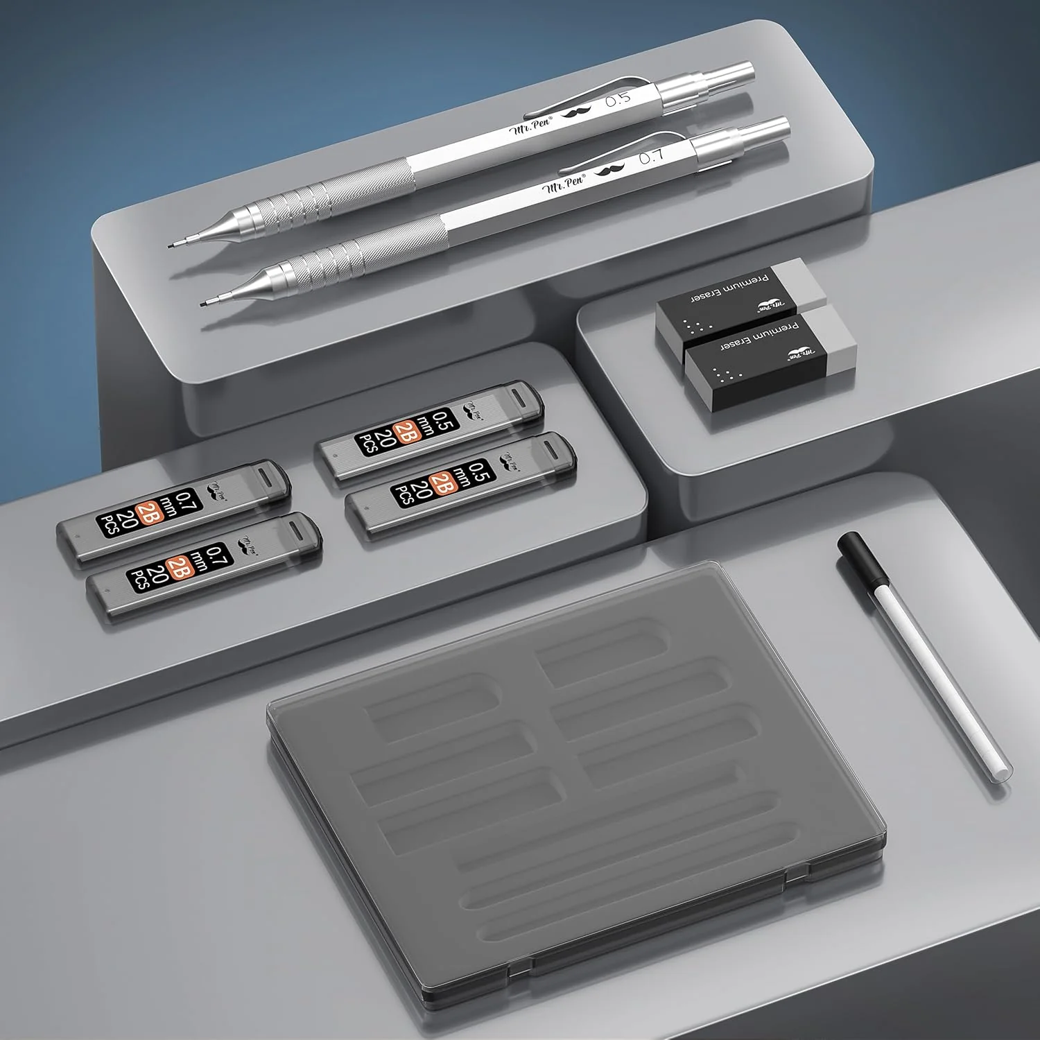 Metal Mechanical Pencil Set, 0.5 & 0.7mm, 80 Lead, Case - Image 8