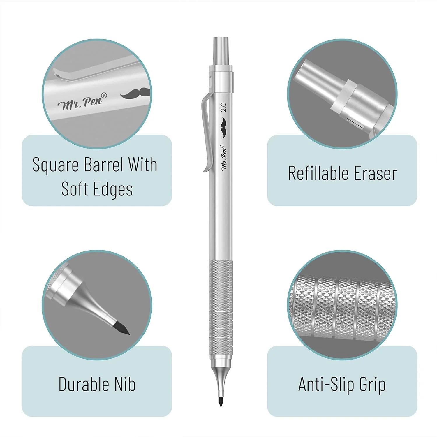 Fancy Mechanical Pencil Set with Case, 5 Sizes, Leads & Erasers - Image 4