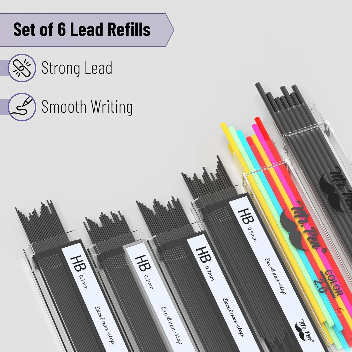 Metal Mechanical Pencil Set in Leather Case, 5 Sizes, HB Leads - Image 6