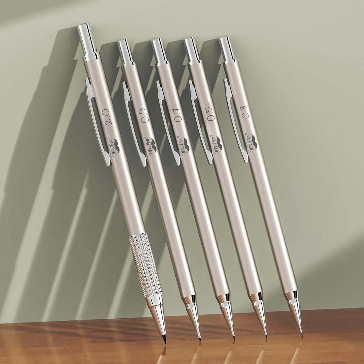 Metal Mechanical Pencil Set in Leather Case, 5 Sizes, HB Leads - Image 7
