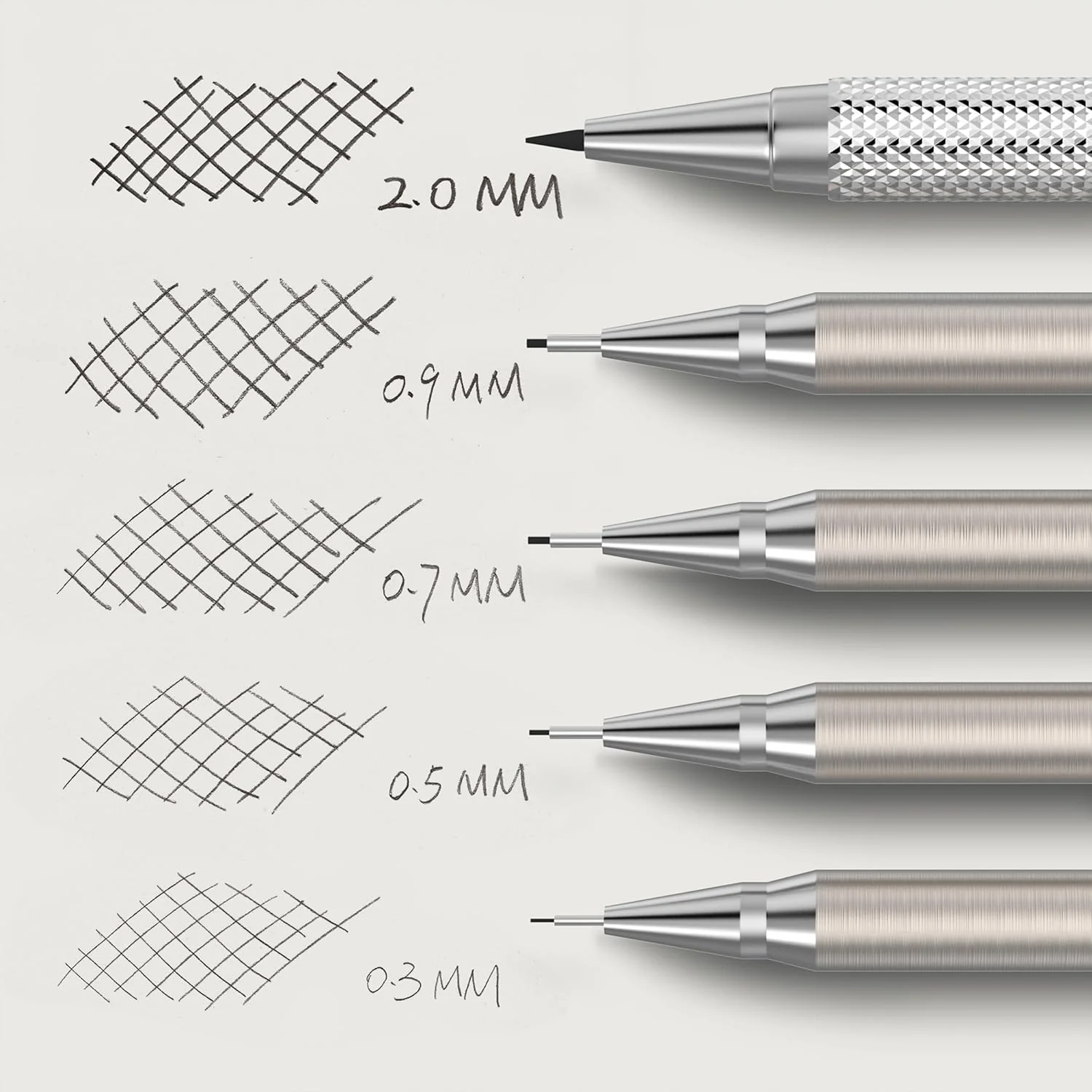 Metal Mechanical Pencil Set in Leather Case, 5 Sizes, HB Leads - Image 8