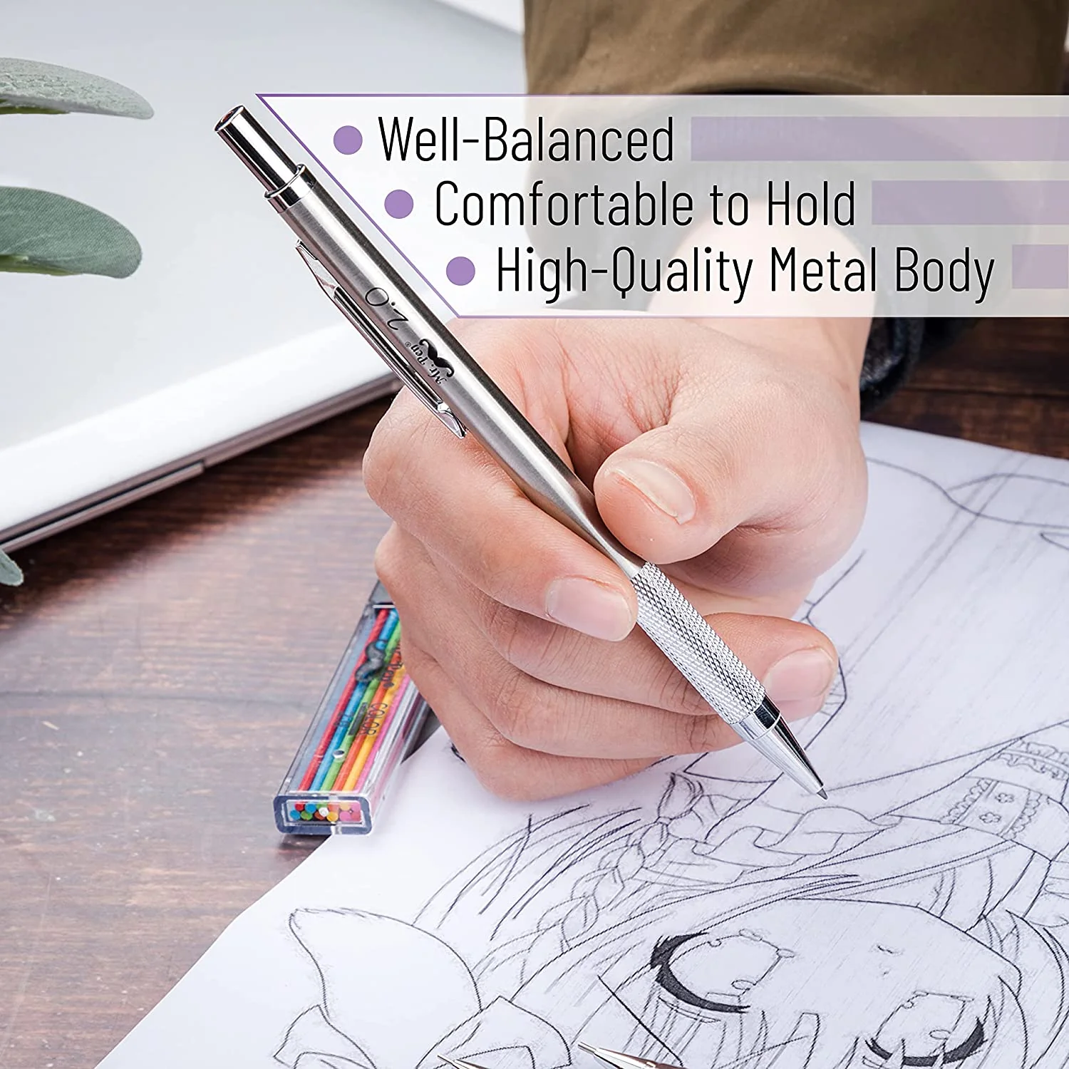 Metal Mechanical Pencil Set with Lead and Eraser Refills, 5 Sizes, 0.3, 0.5, 0.7, 0.9, 2mm, Drafting, Sketching, Architecture, Drawing Metal Mechanical Pencils - Image 4