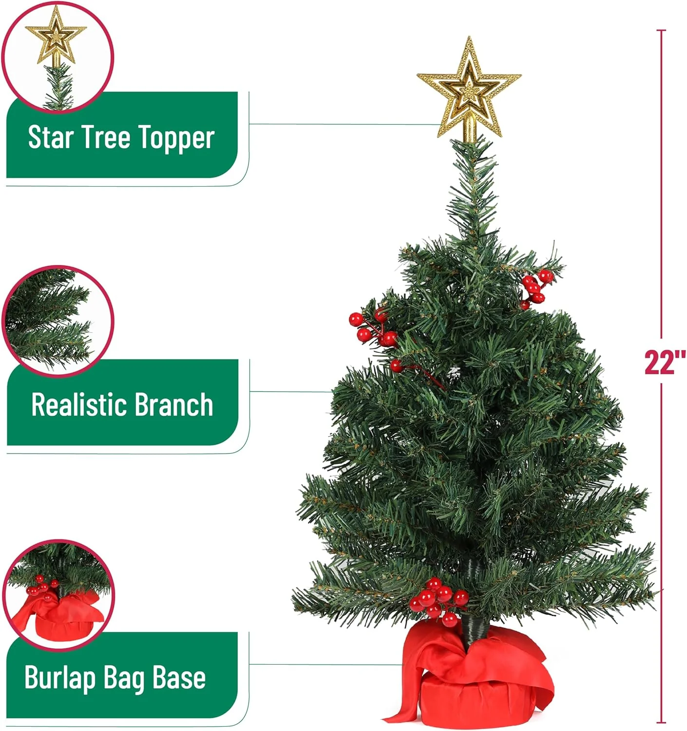 Mr. Pen- Mini Christmas Tree with 35 LED Lights, 22", Table Top Christmas Tree Small Christmas Tree with Lights - Image 3