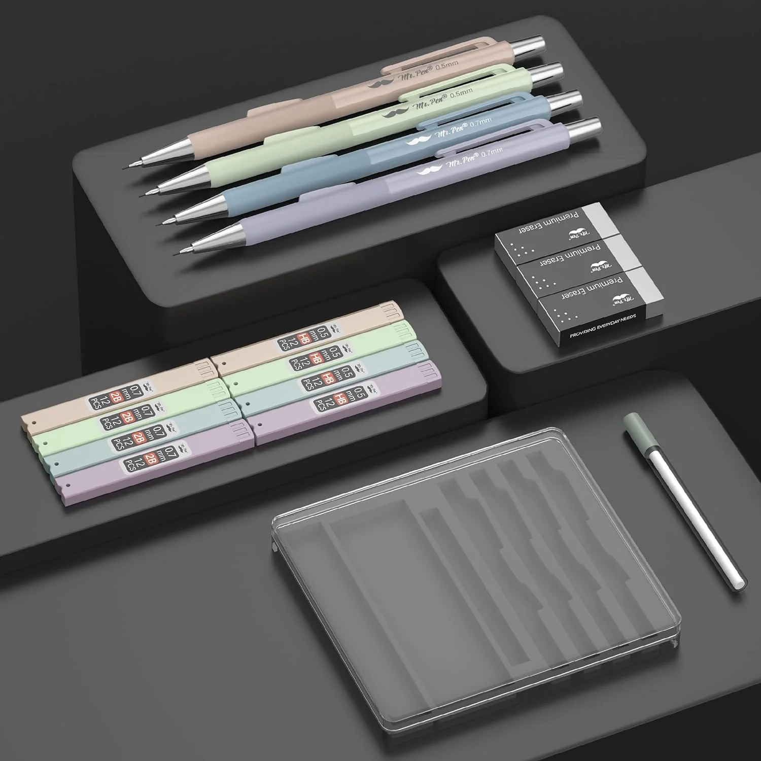 Pastel Mechanical Pencil Set, 4 Pack, 0.5 & 0.7mm, Leads - Image 3