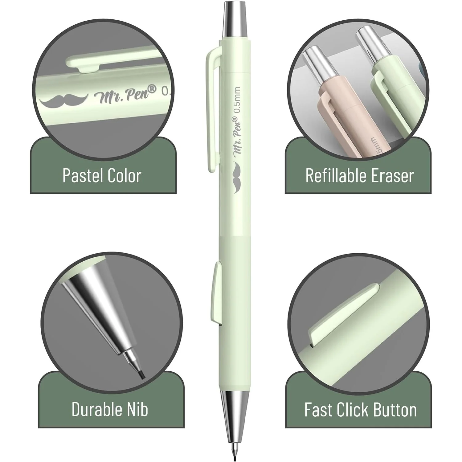 Pastel Mechanical Pencil Set, 4 Pack, 0.5 & 0.7mm, Leads - Image 4