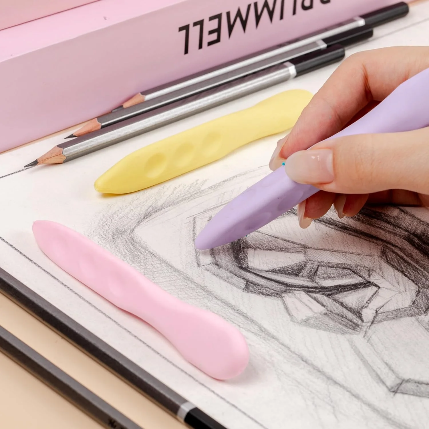 Cute Pen-Shaped Erasers for Kids, 3 Pack, Pastel Grip - Image 7