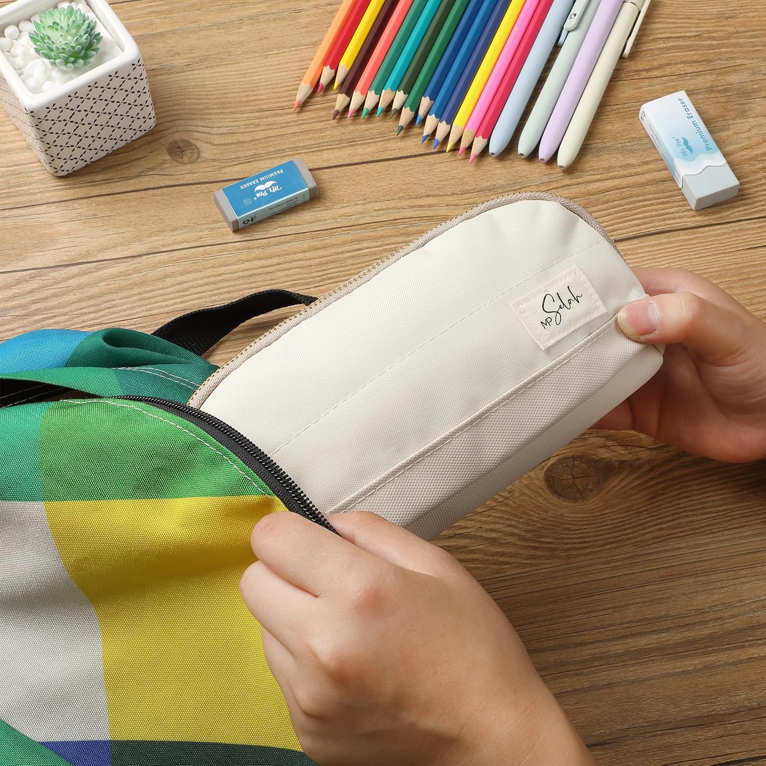 Mr. Pen- Pencil Case, Cream, Pencil Pouch, Pencil Bag, Selah Pen Case - Image 4