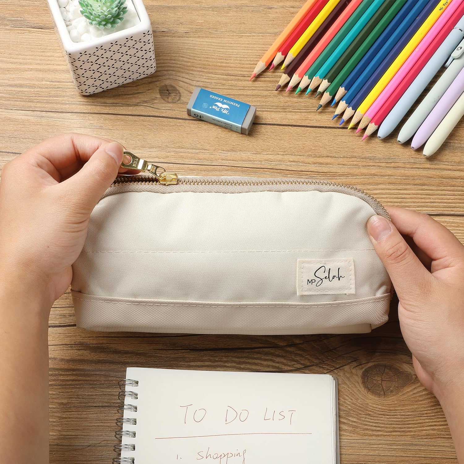 Mr. Pen- Pencil Case, Cream, Pencil Pouch, Pencil Bag, Selah Pen Case - Image 5