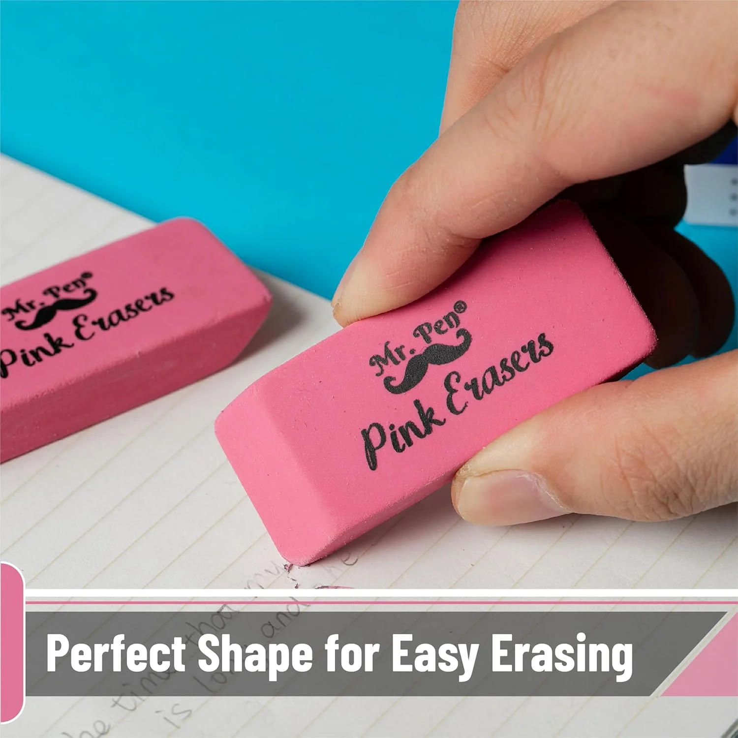 Classic Pink Pencil Erasers, 36 Pack, Large Block Erasers - Image 6