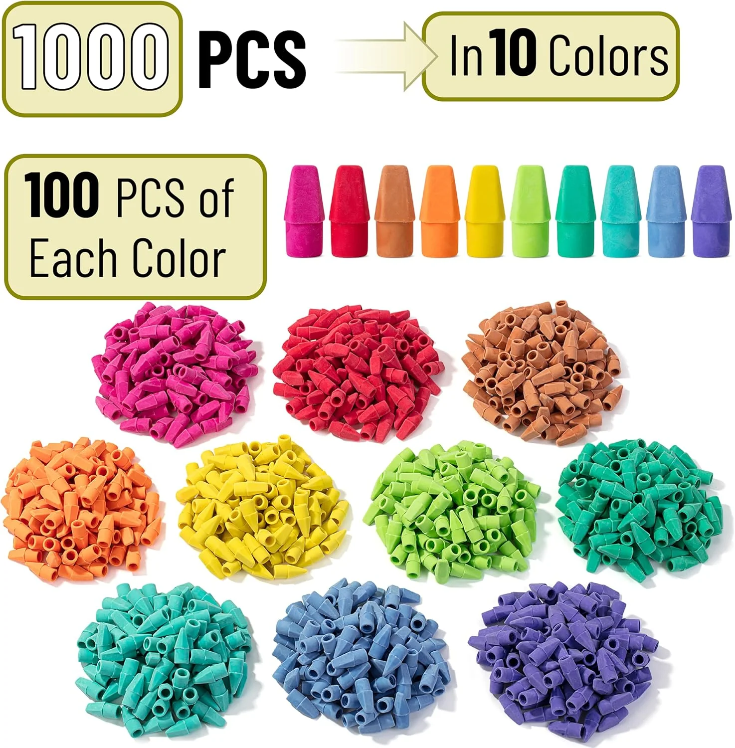 Bulk Pencil Erasers Toppers, 1000 Pack, Latex Free, No Smudge - Image 3