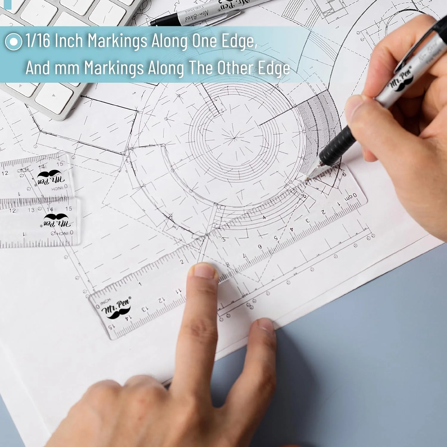 Plastic Ruler 6 Inch, 6 Pack, Clear, Metric & Imperial, Dual Scale - Image 4
