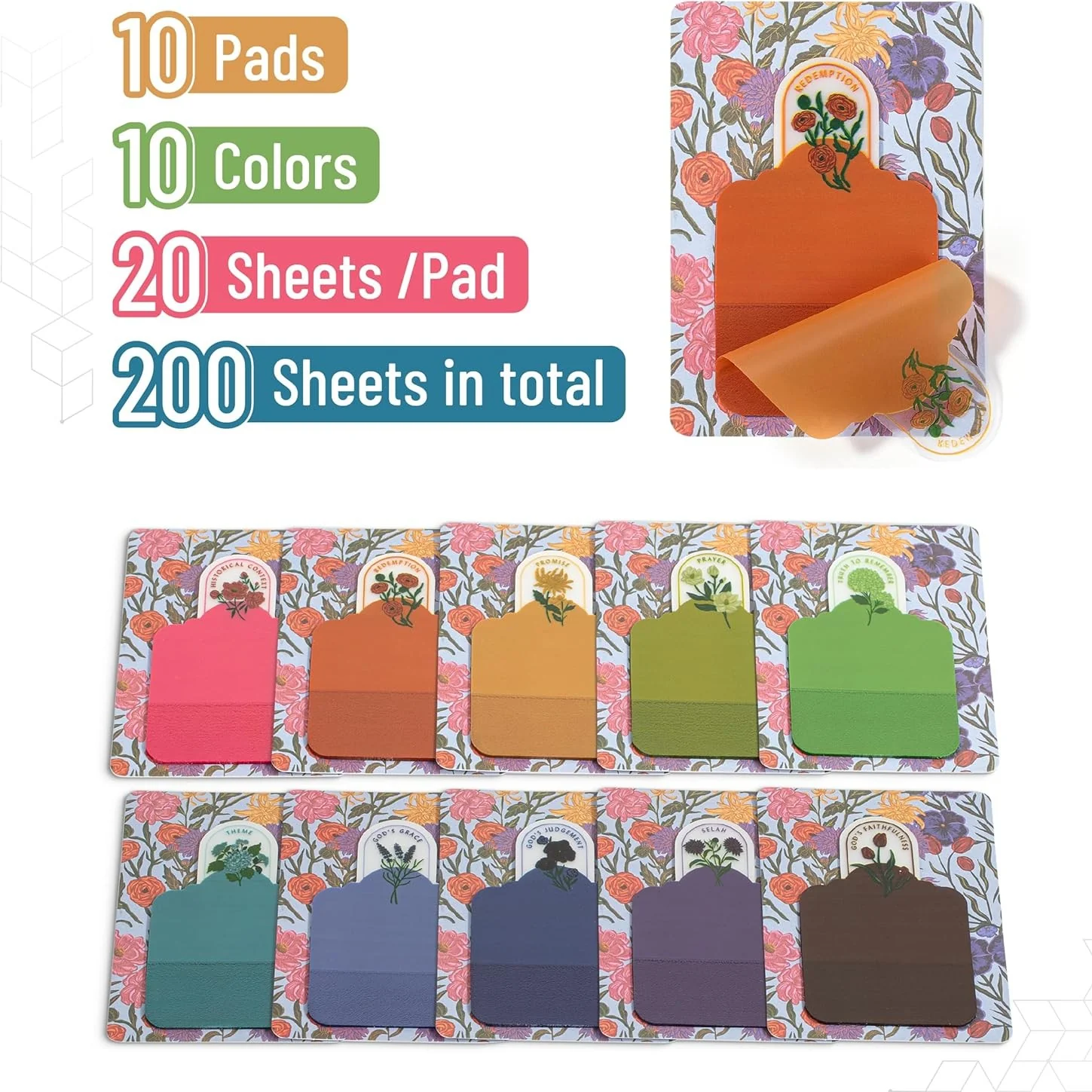 Mr. Pen- Plastic Transparent Bible Journaling Sticky Notes, 10 Pads, 200 Sheets, Botanical Design - Image 3
